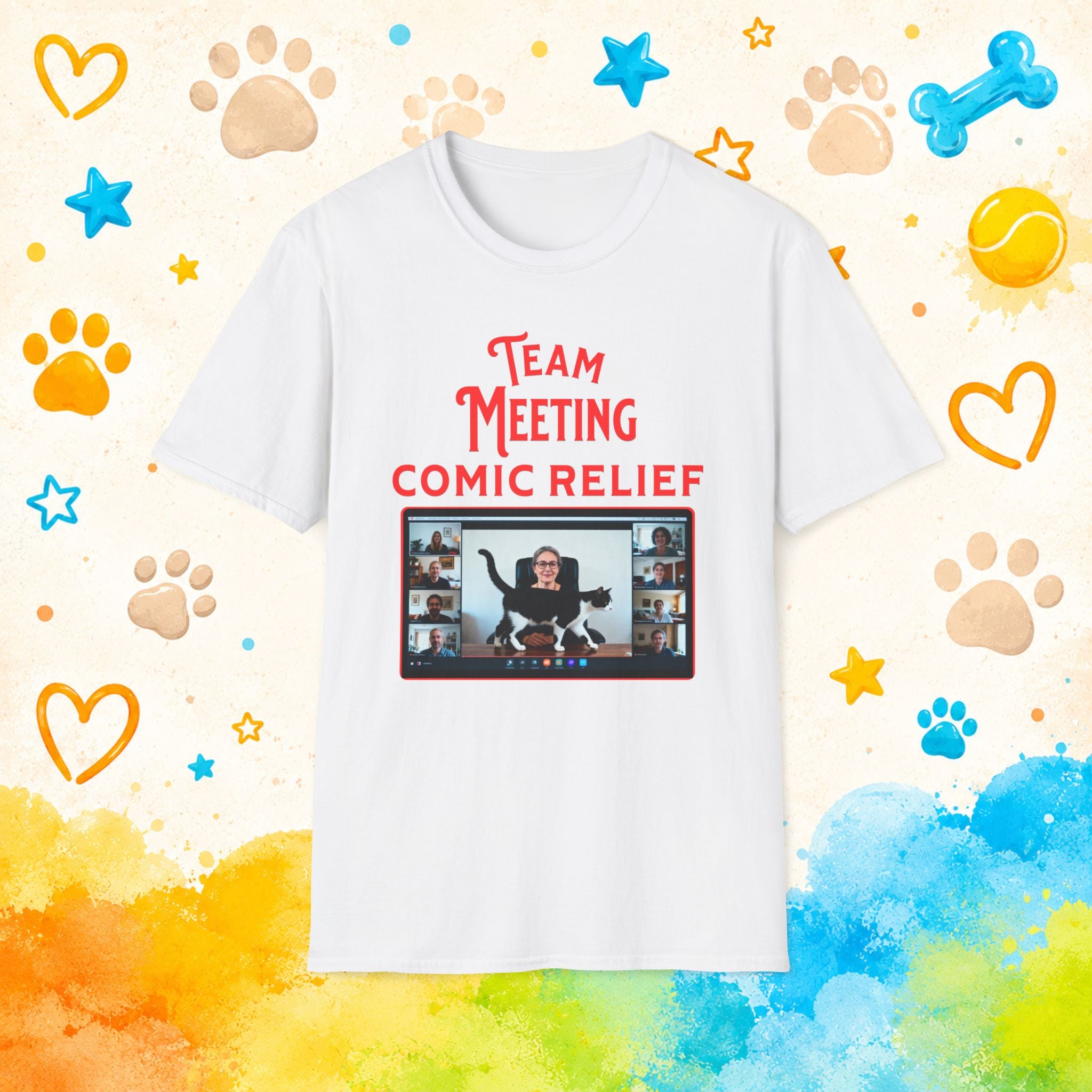Team Meeting: Comic Relief Funny Cat T-Shirt – Zoom Meeting Cat Humor Tee
