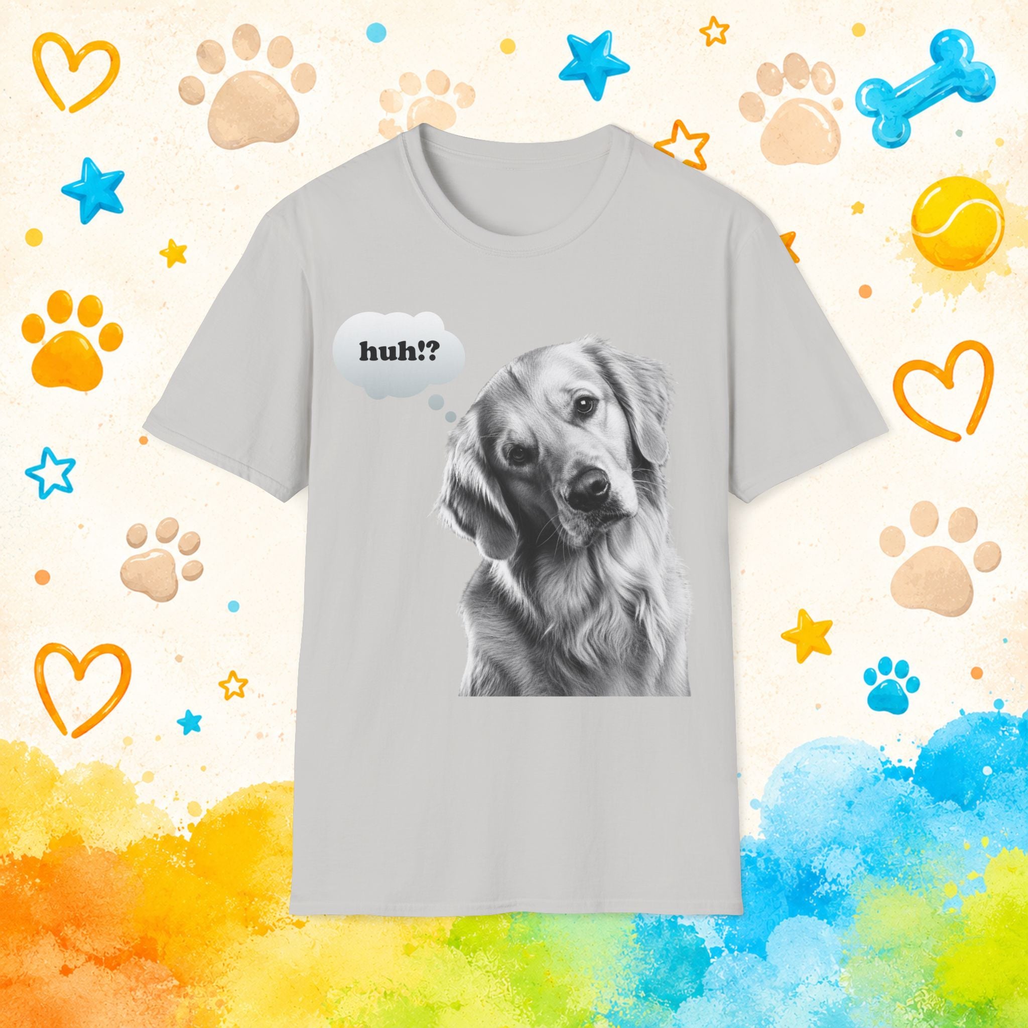 Golden Retriever "huh?" Thought Bubble T-Shirt