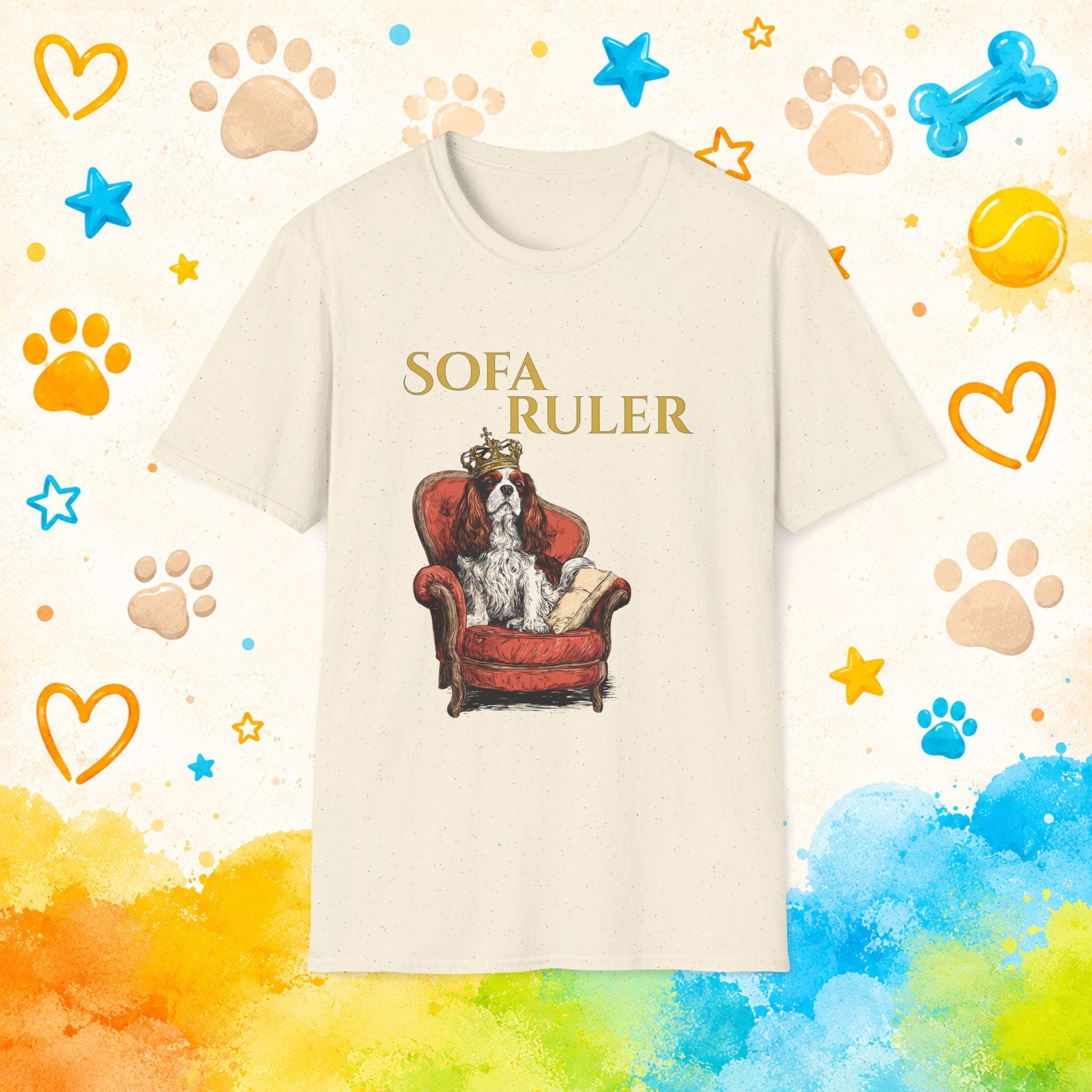 Sofa Ruler Funny Cavalier King Charles Spaniel T-Shirt – Crowned Couch King Dog Tee