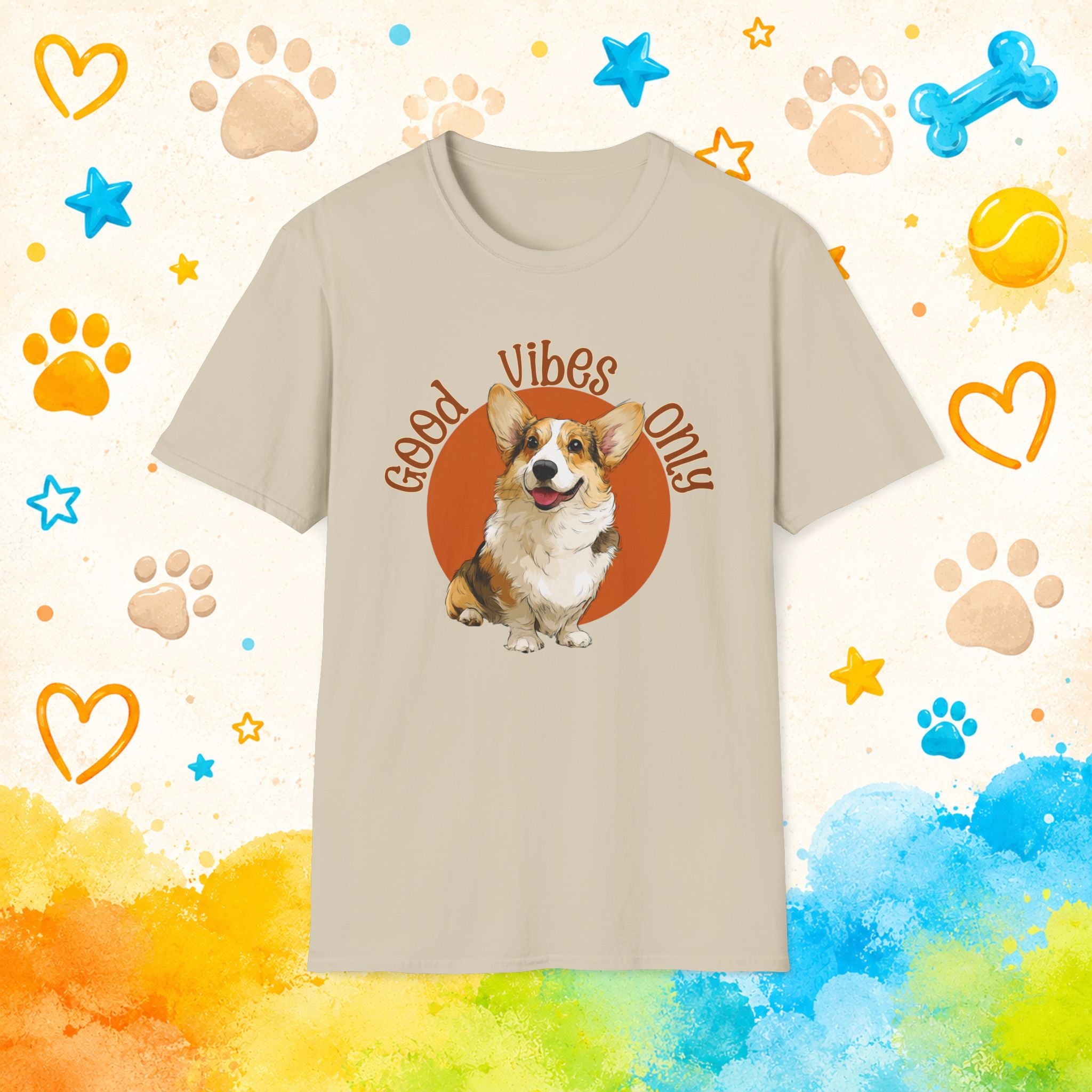 Good Vibes Only Corgi T-Shirt, Cute Happy Dog Tee, Funny Positive Pet Shirt, Corgi Lover Gift, Good Energy Dog Graphic Tee