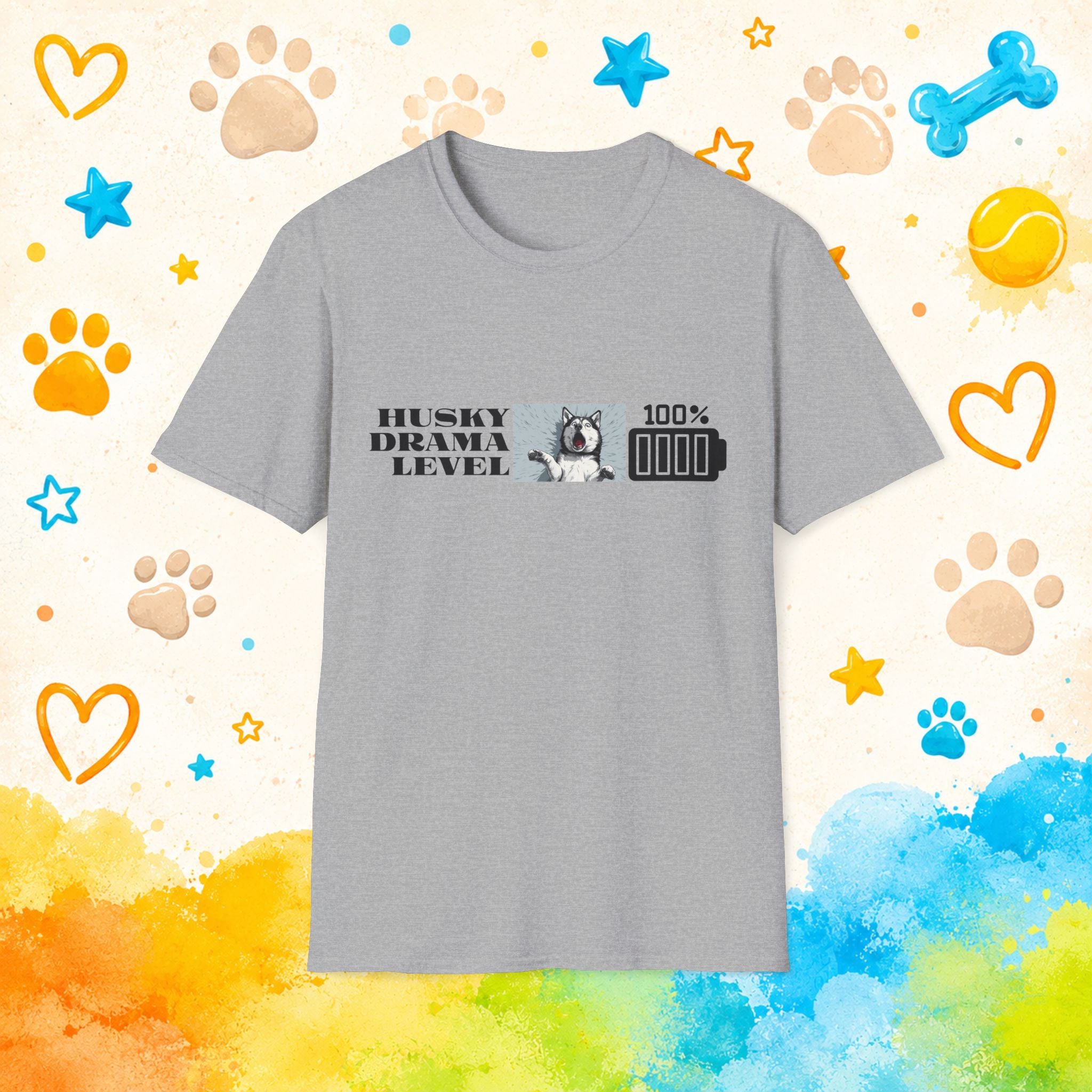 Husky Drama Level: 100% | Funny Siberian Husky T-Shirt | Screaming Husky Personality Graphic Tee