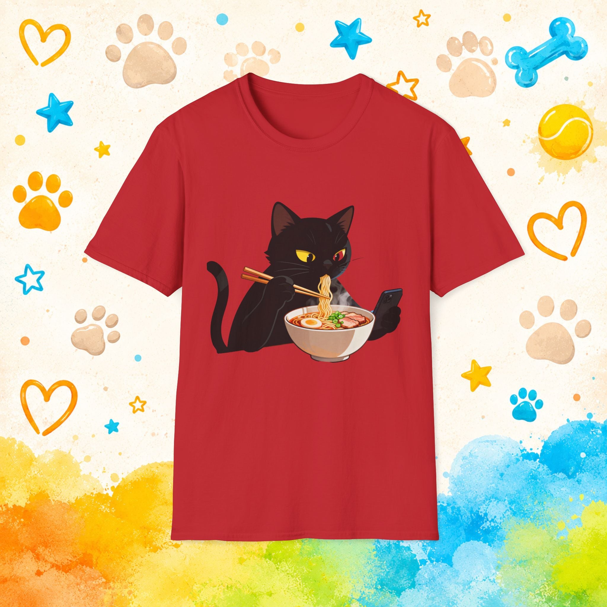 Cat Eating Ramen Noodles T-shirt