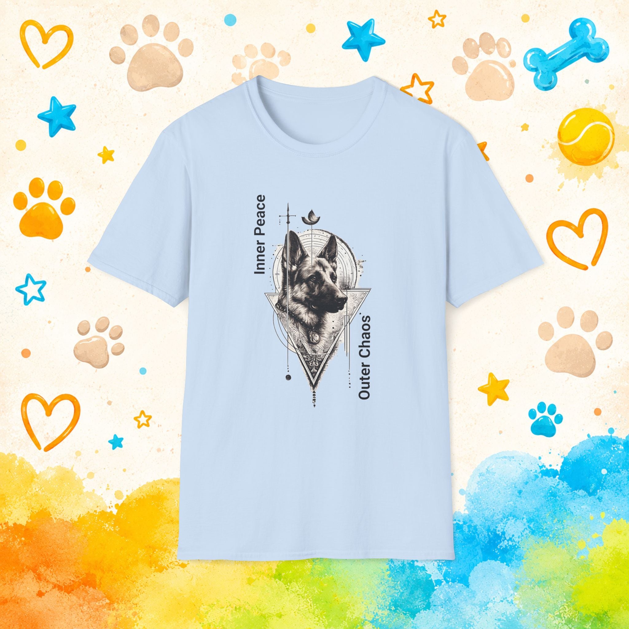 German Shepherd Portrait T‑Shirt — "Inner Peace, Outer Chaos" Vintage Dog Art
