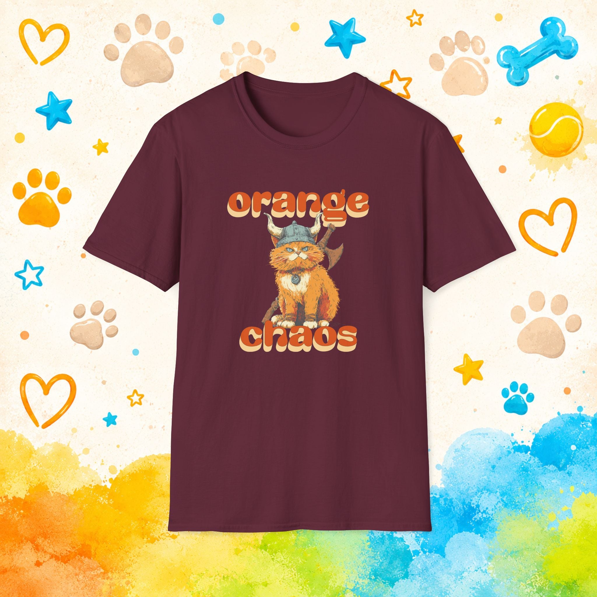 Cat Viking Orange Chaos T-Shirt