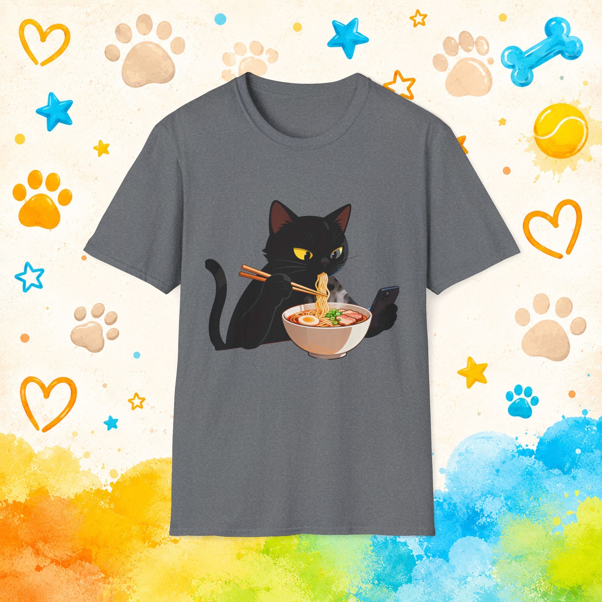 Cat Eating Ramen Noodles T-shirt