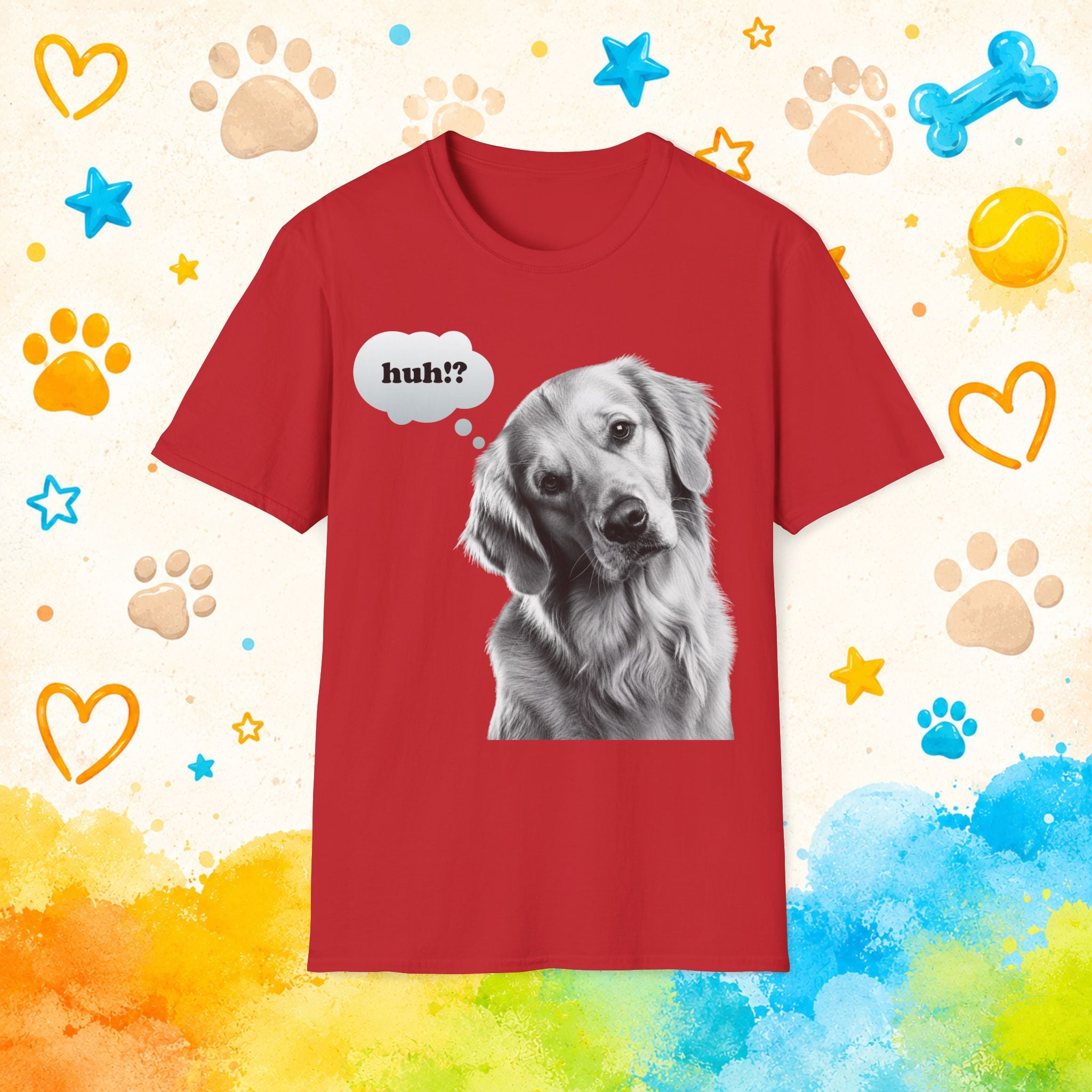 Golden Retriever "huh?" Thought Bubble T-Shirt