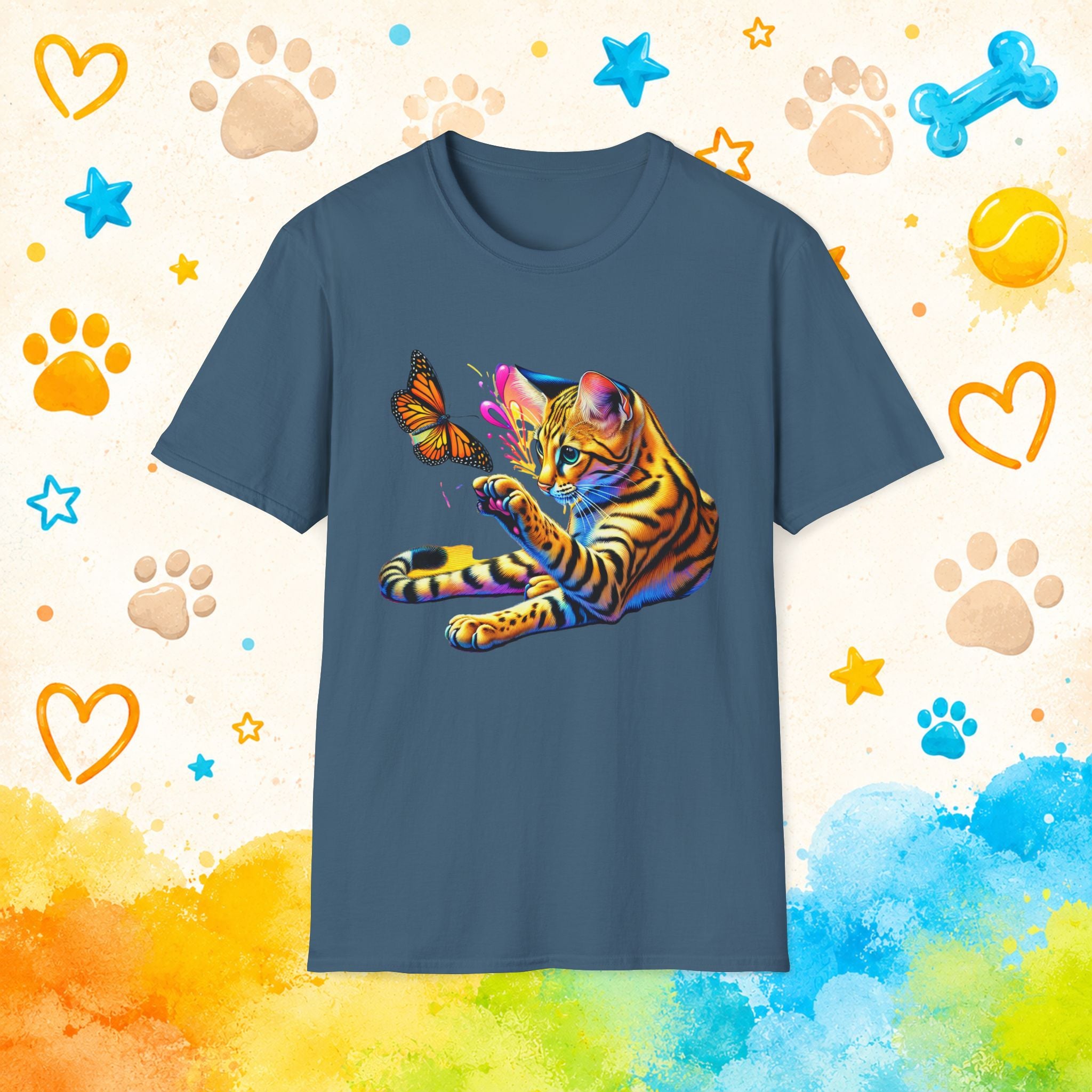 Cat Bengal Kitten & Butterfly T-Shirt