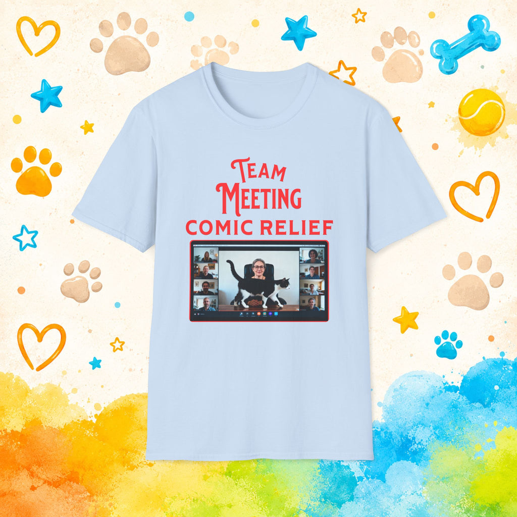 Team Meeting: Comic Relief Funny Cat T-Shirt – Zoom Meeting Cat Humor Tee
