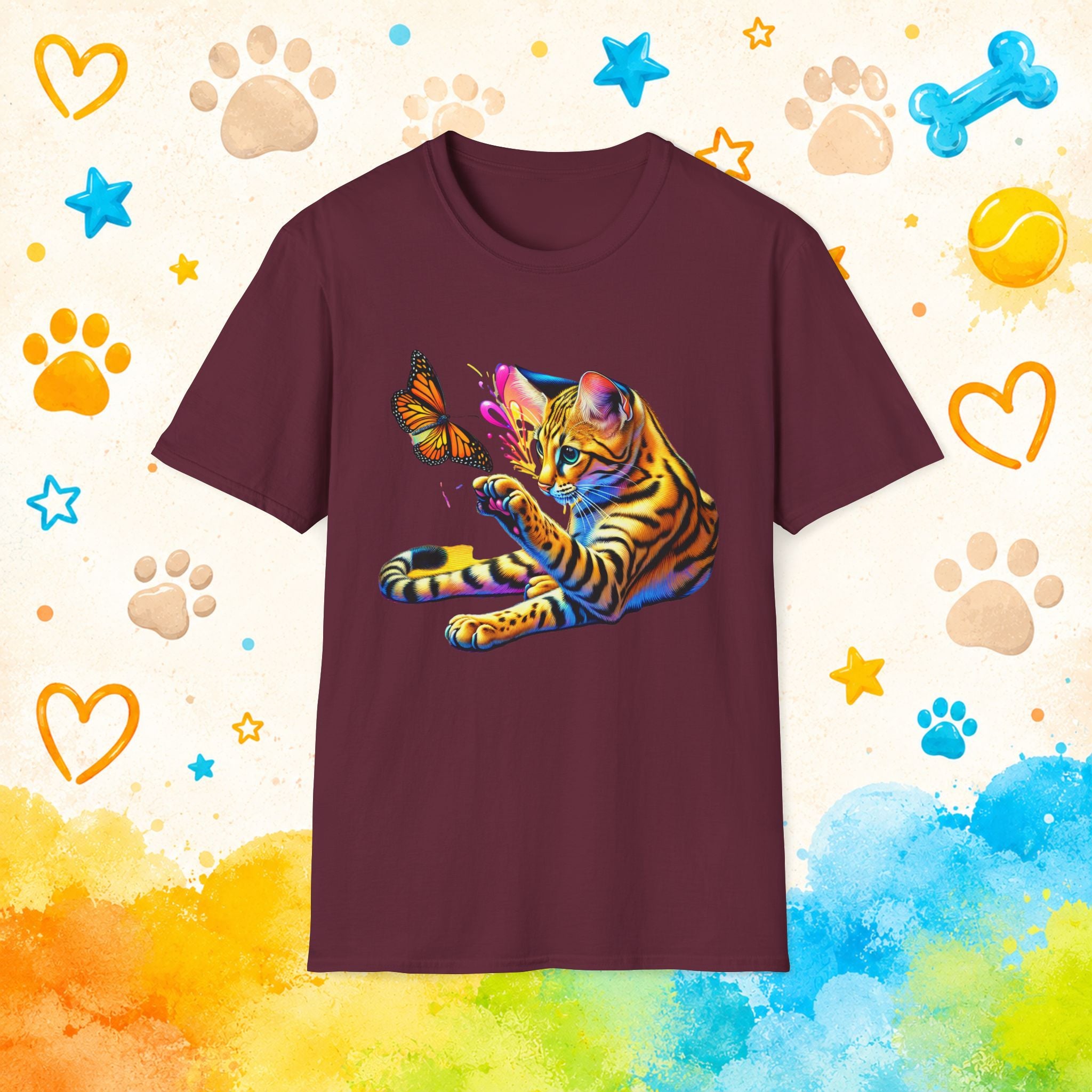 Cat Bengal Kitten & Butterfly T-Shirt