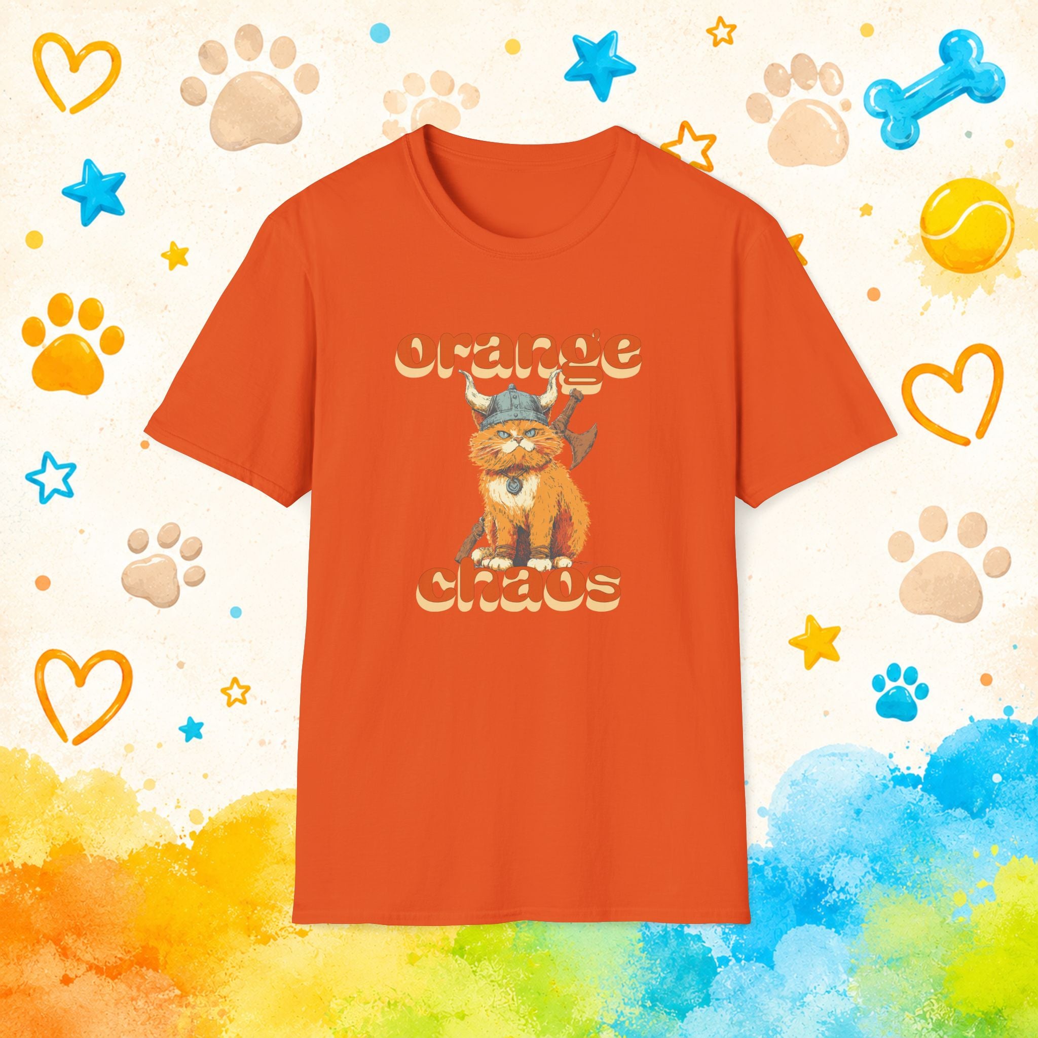 Cat Viking Orange Chaos T-Shirt