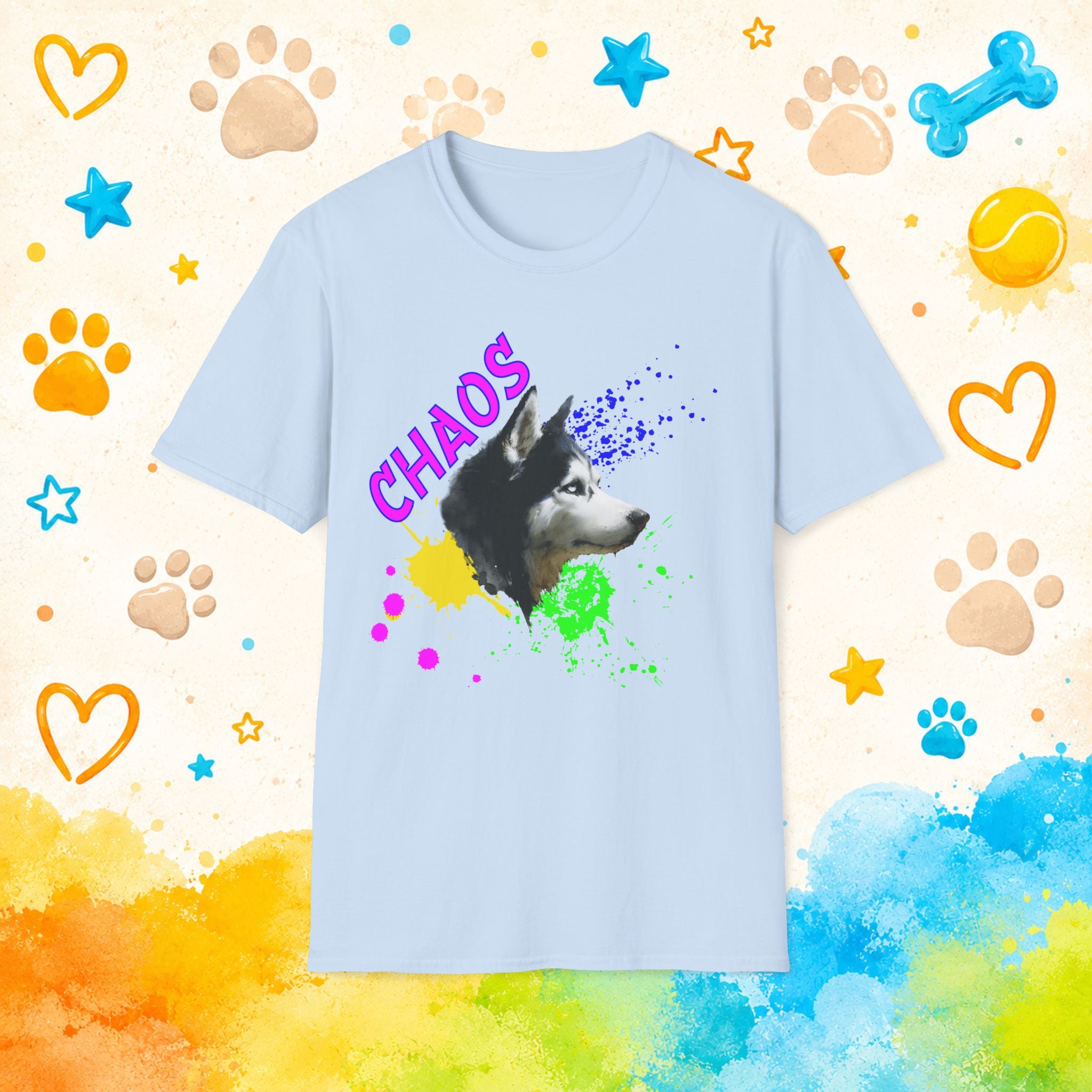 Chaos Funny Siberian Husky T-Shirt – Color Splash Husky Dog Humor Tee