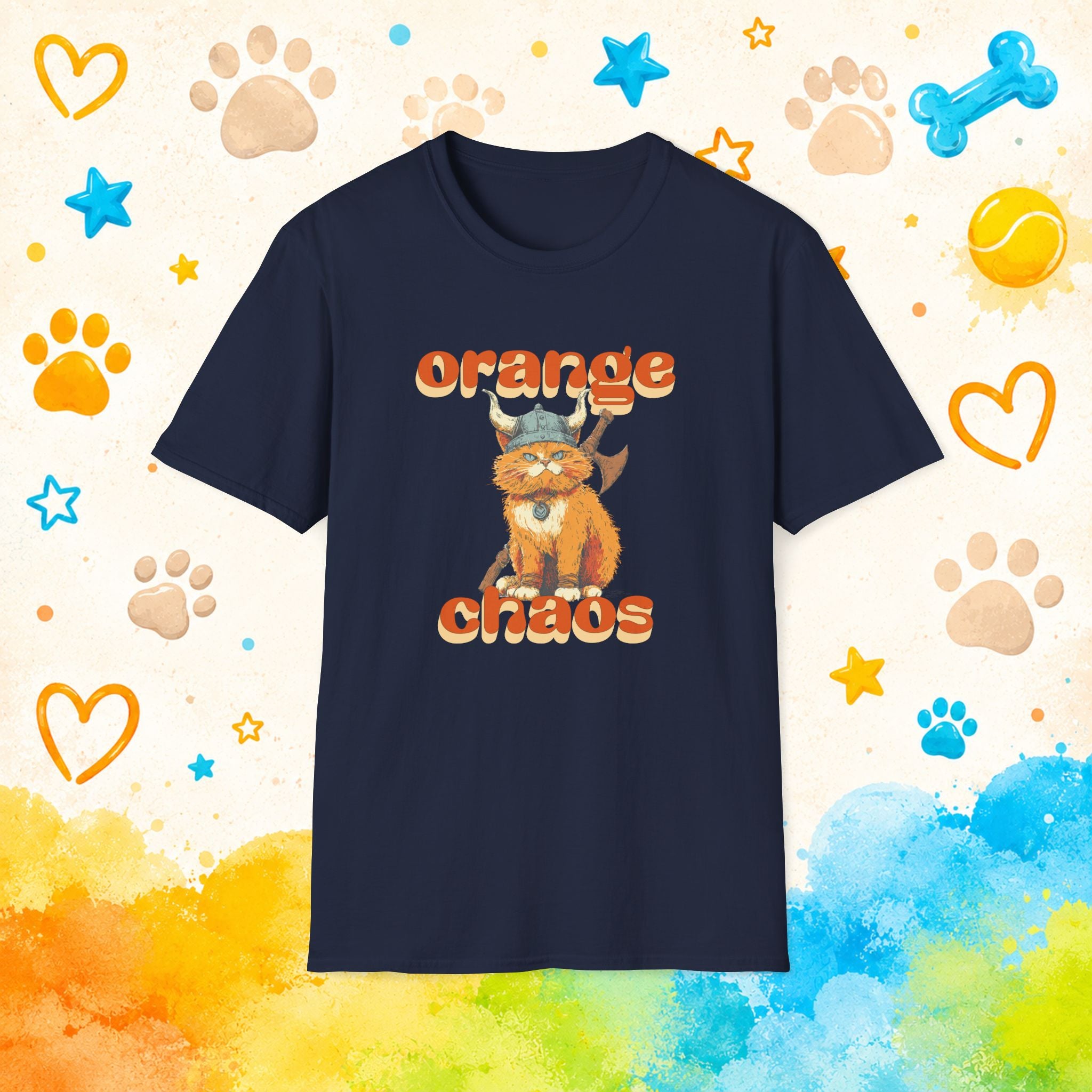 Cat Viking Orange Chaos T-Shirt