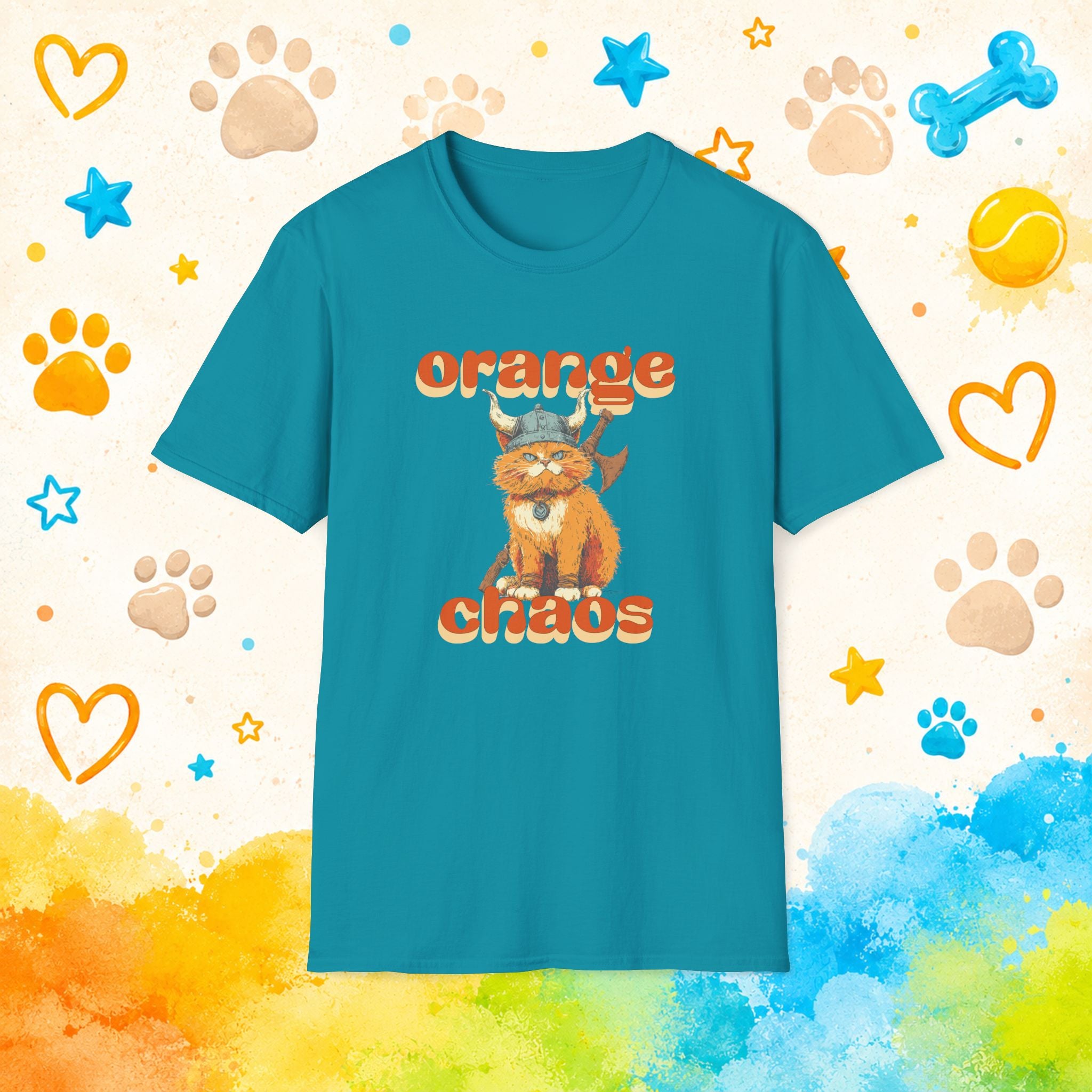 Cat Viking Orange Chaos T-Shirt