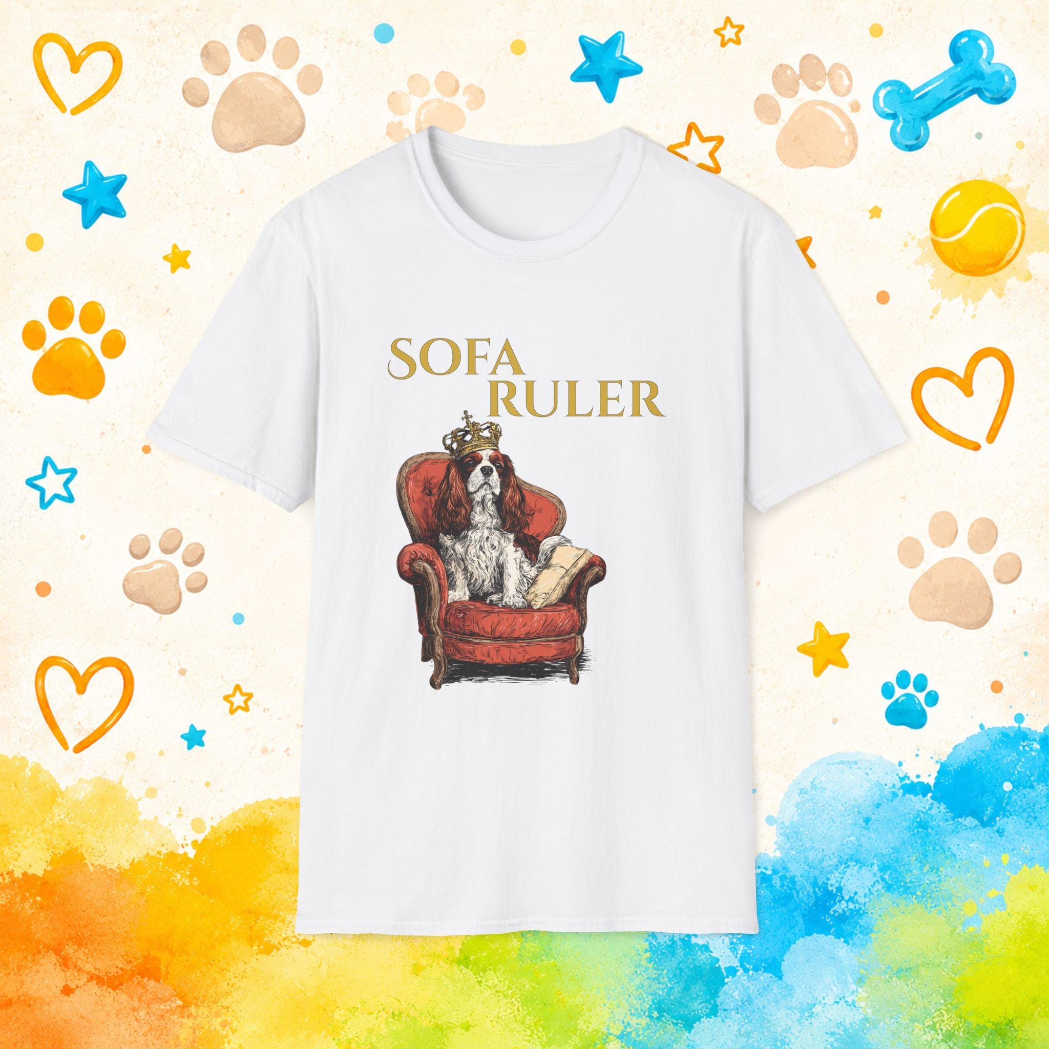 Sofa Ruler Funny Cavalier King Charles Spaniel T-Shirt – Crowned Couch King Dog Tee