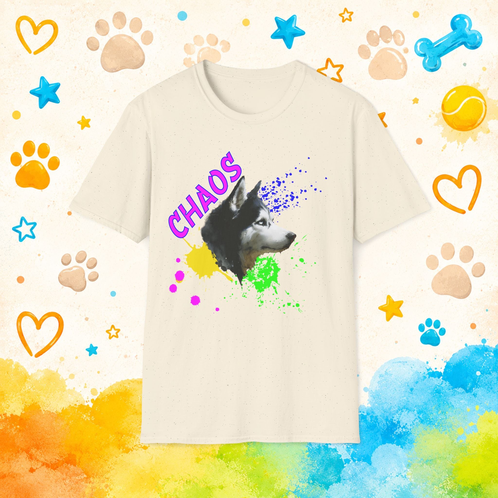 Chaos Funny Siberian Husky T-Shirt – Color Splash Husky Dog Humor Tee