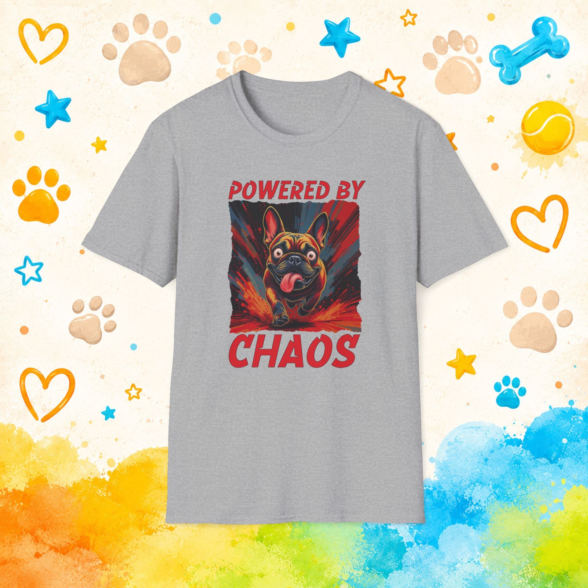 Powered by Chaos T-Shirt — Funny French Bulldog Graphic Tee