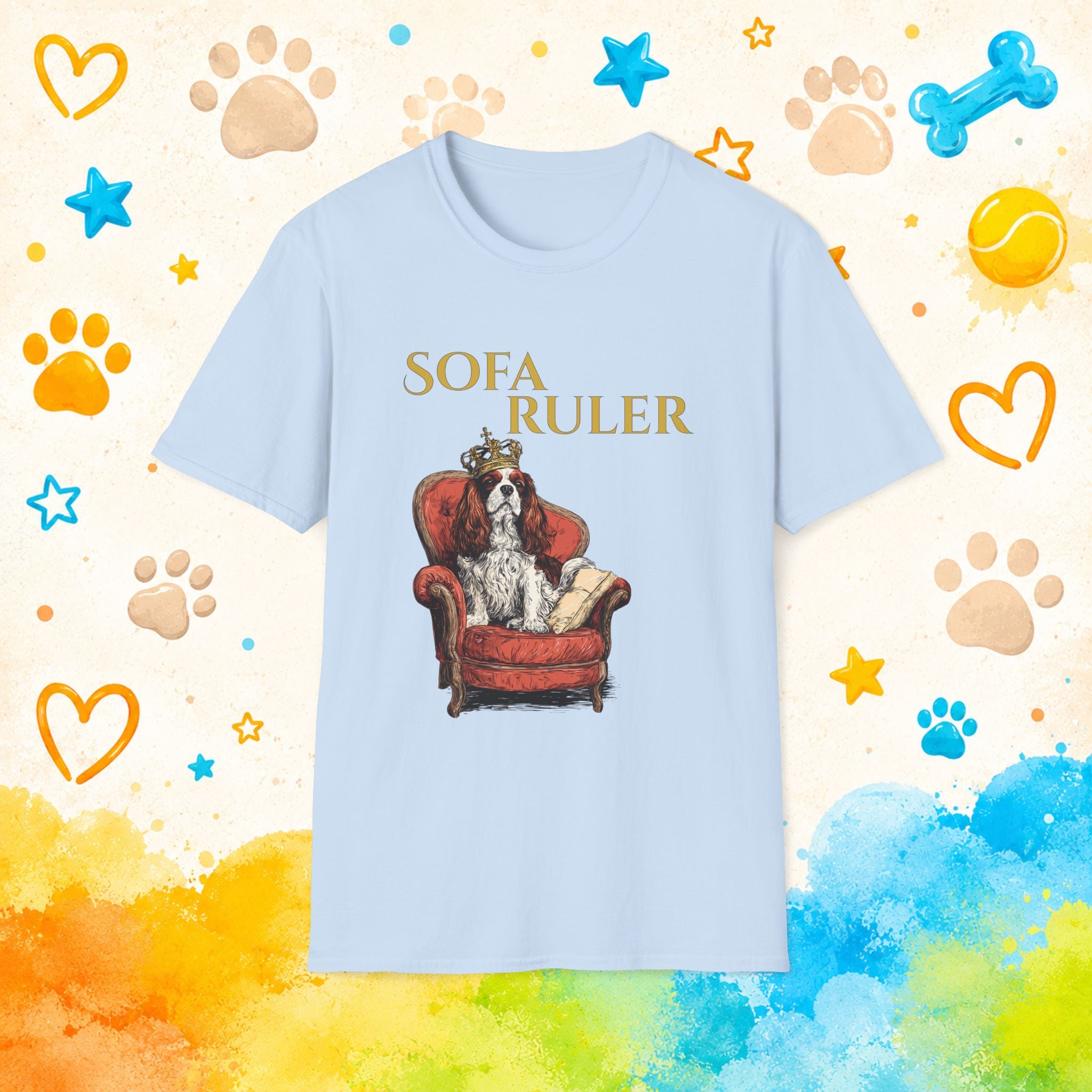 Sofa Ruler Funny Cavalier King Charles Spaniel T-Shirt – Crowned Couch King Dog Tee