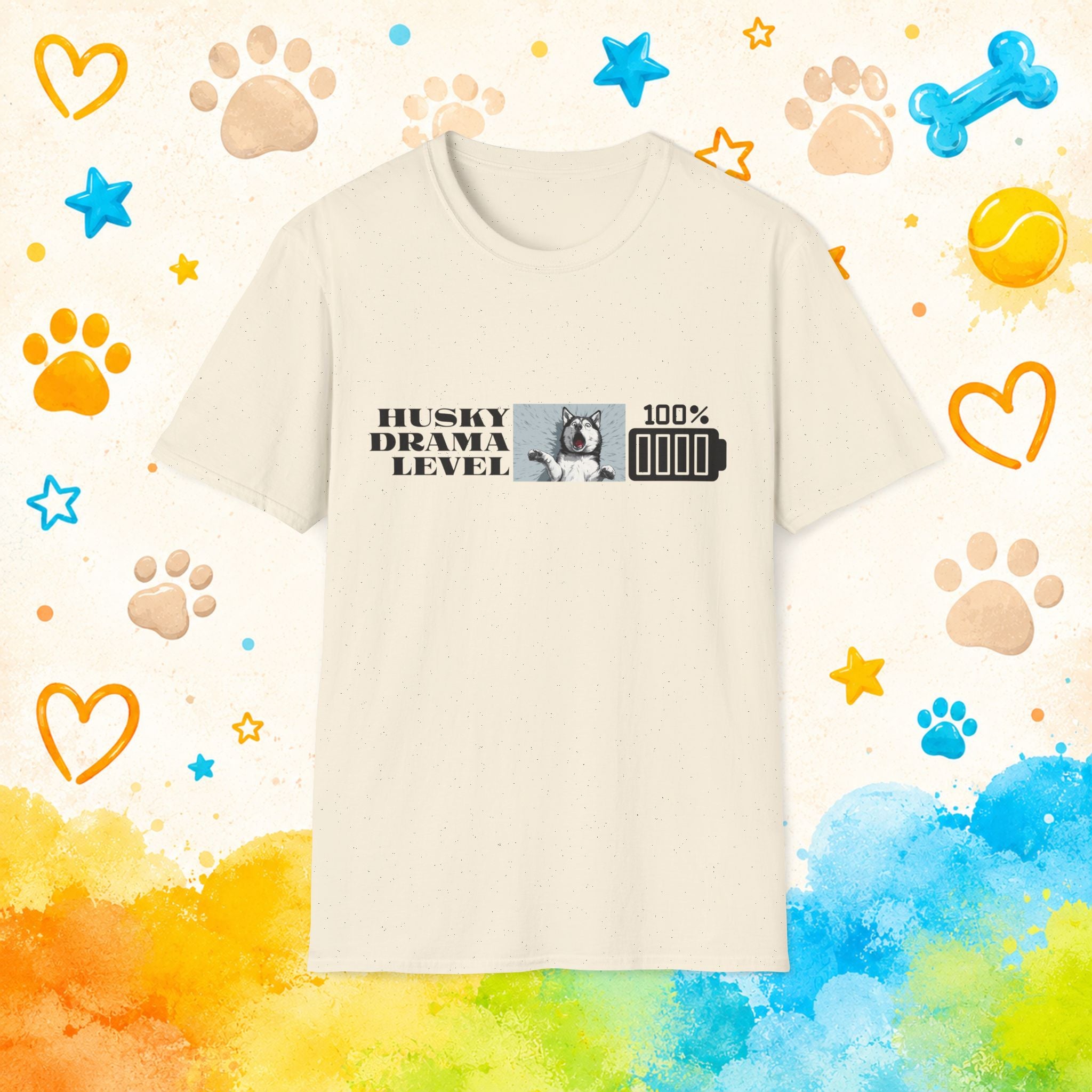 Husky Drama Level: 100% | Funny Siberian Husky T-Shirt | Screaming Husky Personality Graphic Tee