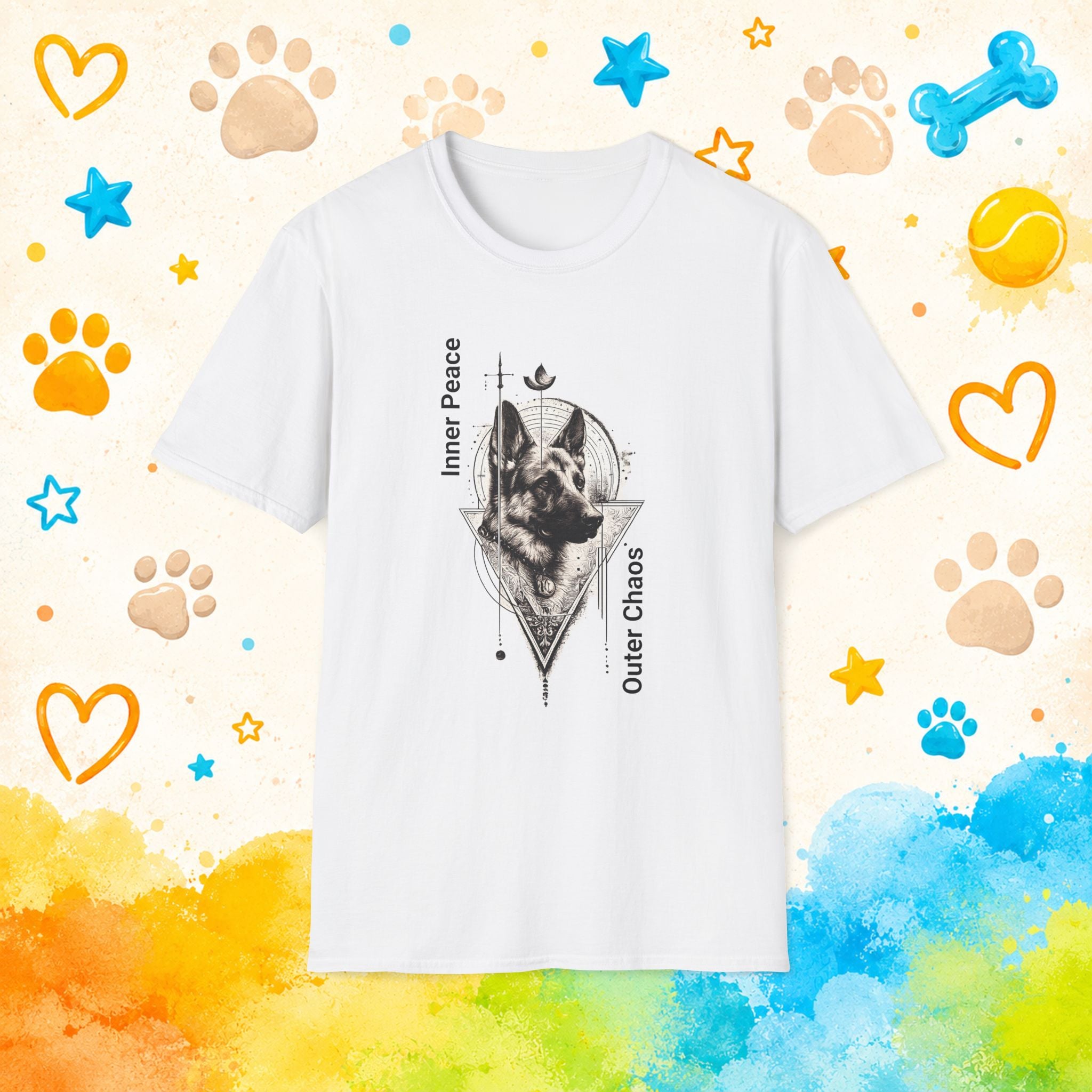 German Shepherd Portrait T‑Shirt — "Inner Peace, Outer Chaos" Vintage Dog Art