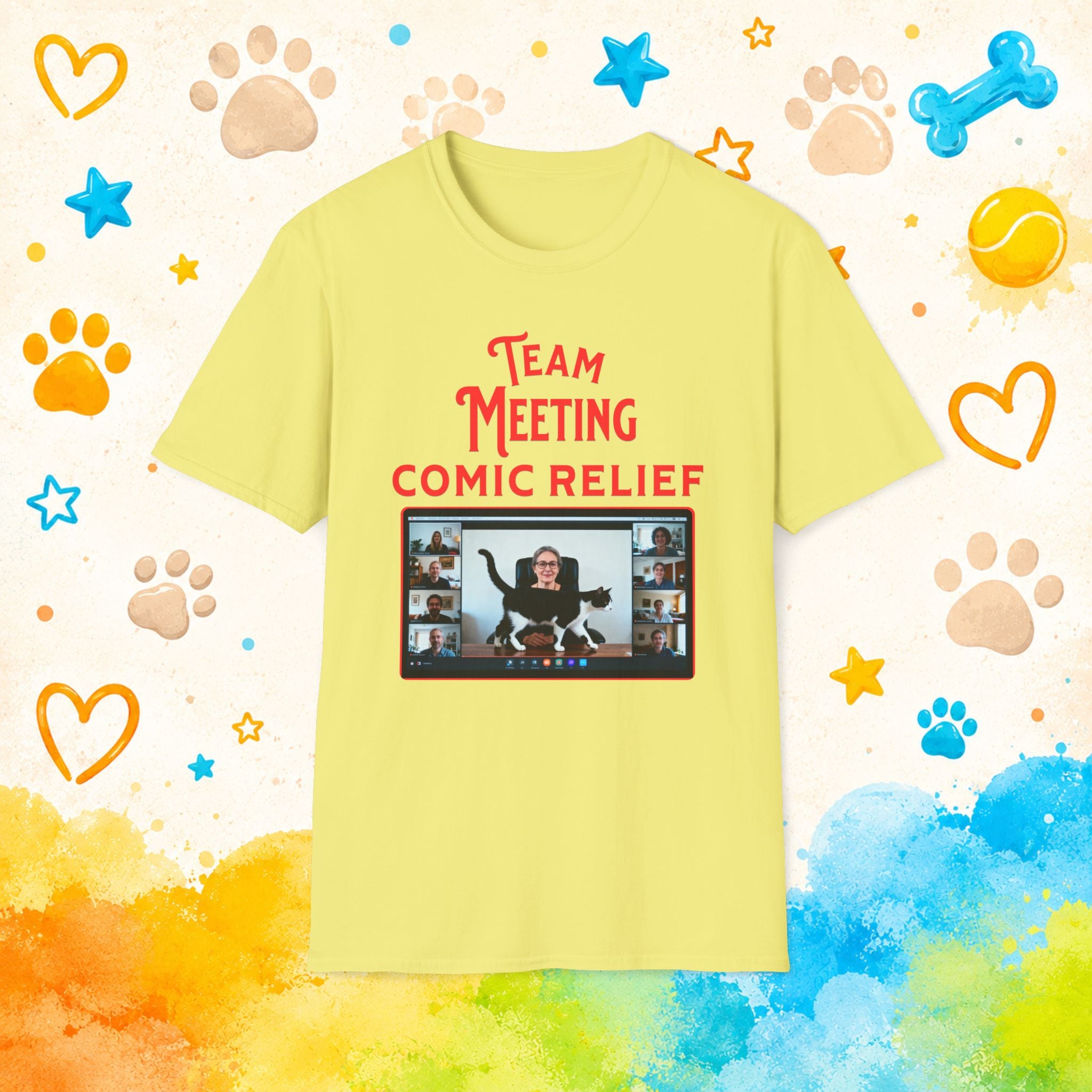 Team Meeting: Comic Relief Funny Cat T-Shirt – Zoom Meeting Cat Humor Tee
