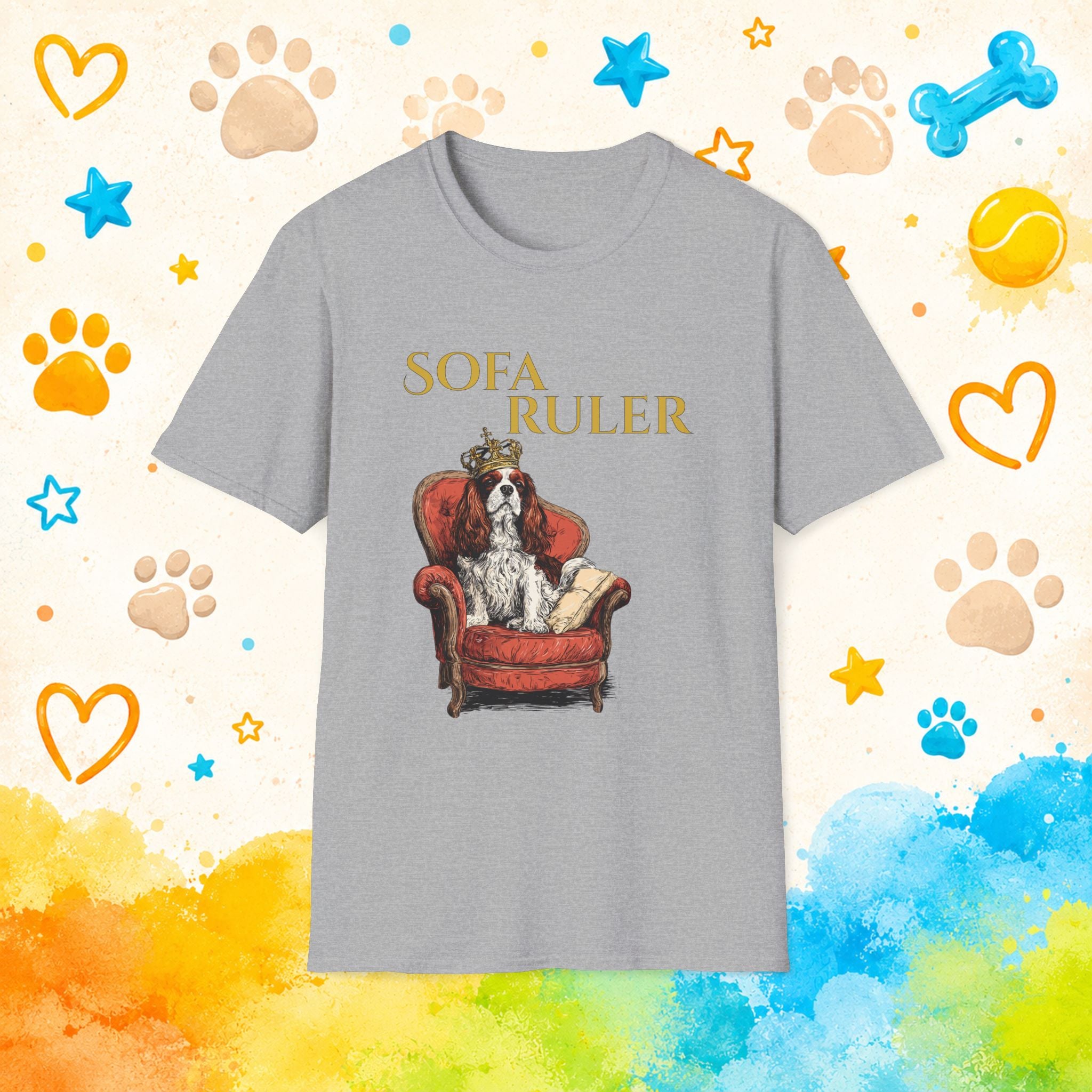 Sofa Ruler Funny Cavalier King Charles Spaniel T-Shirt – Crowned Couch King Dog Tee