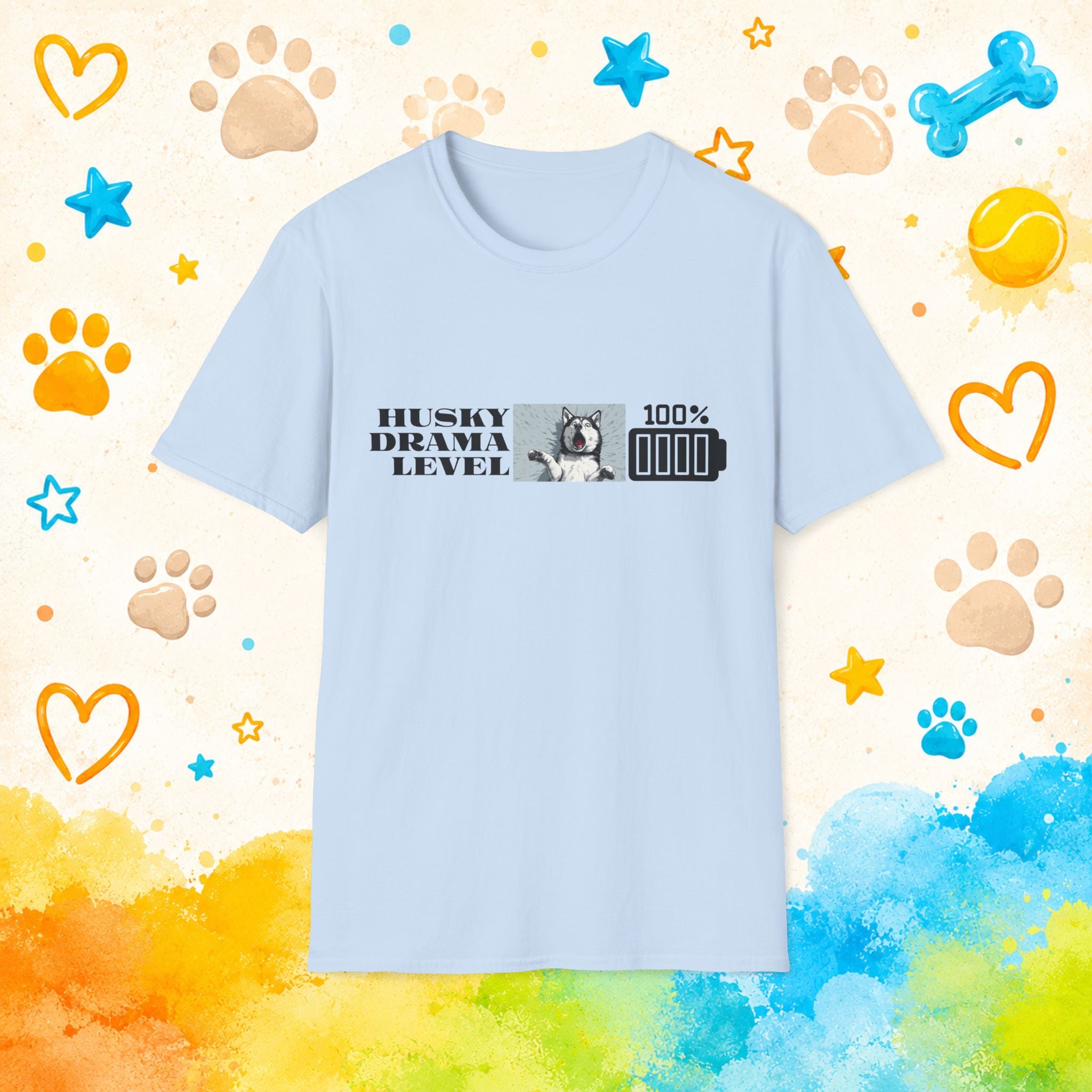 Husky Drama Level: 100% | Funny Siberian Husky T-Shirt | Screaming Husky Personality Graphic Tee