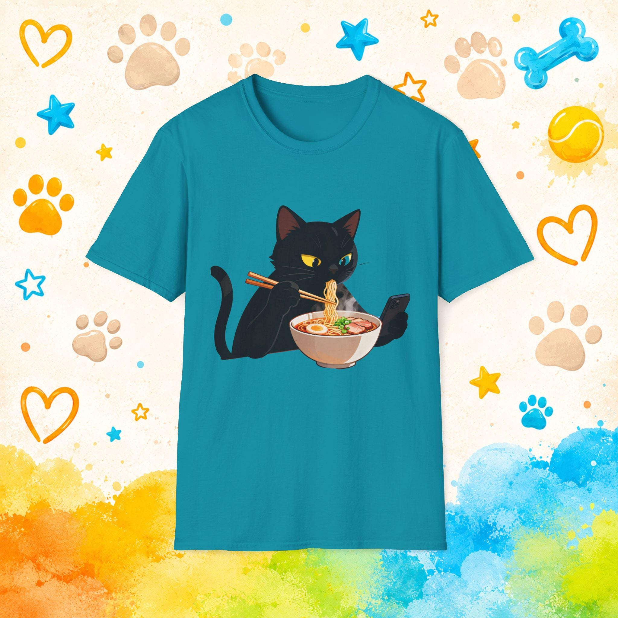 Cat Eating Ramen Noodles T-shirt