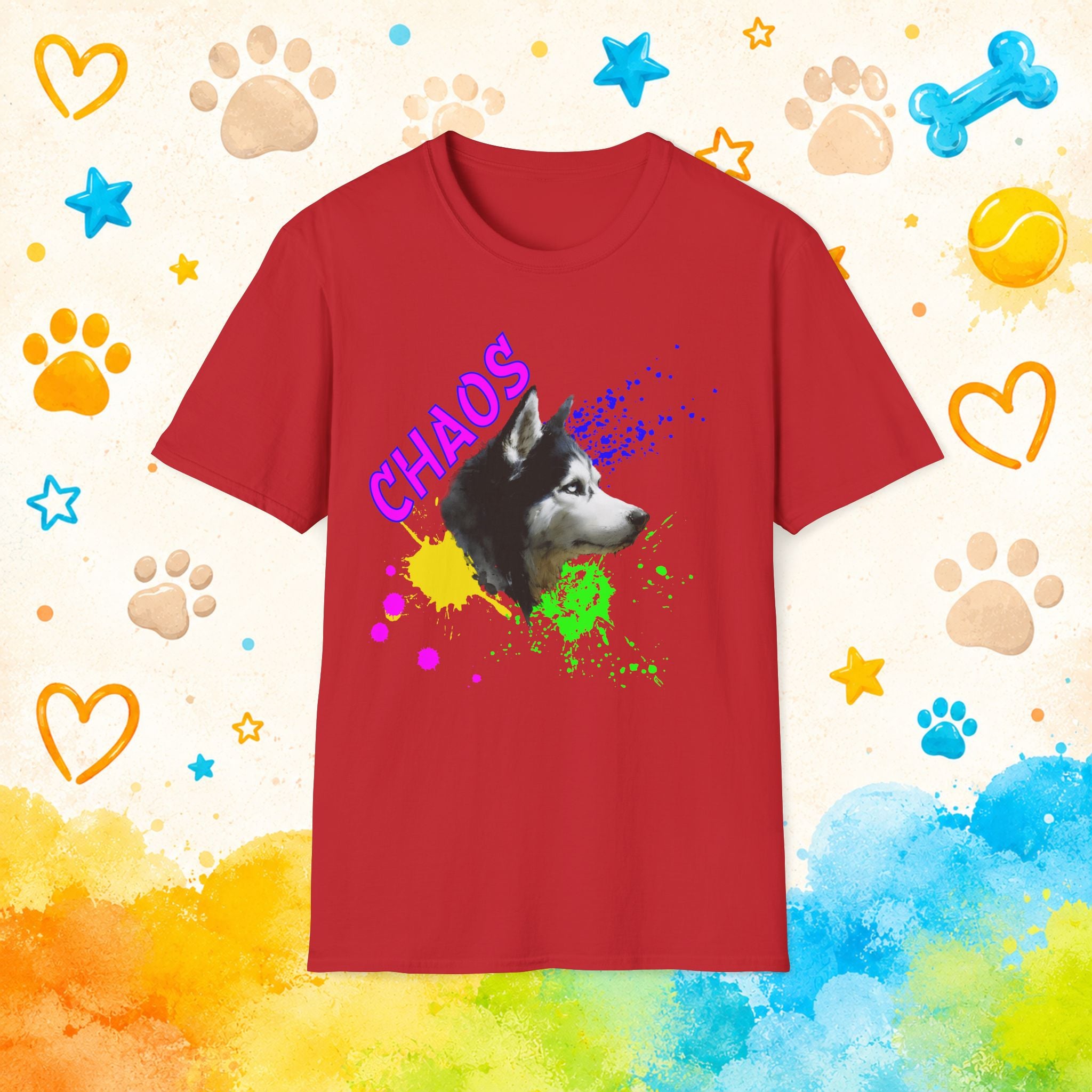 Chaos Funny Siberian Husky T-Shirt – Color Splash Husky Dog Humor Tee