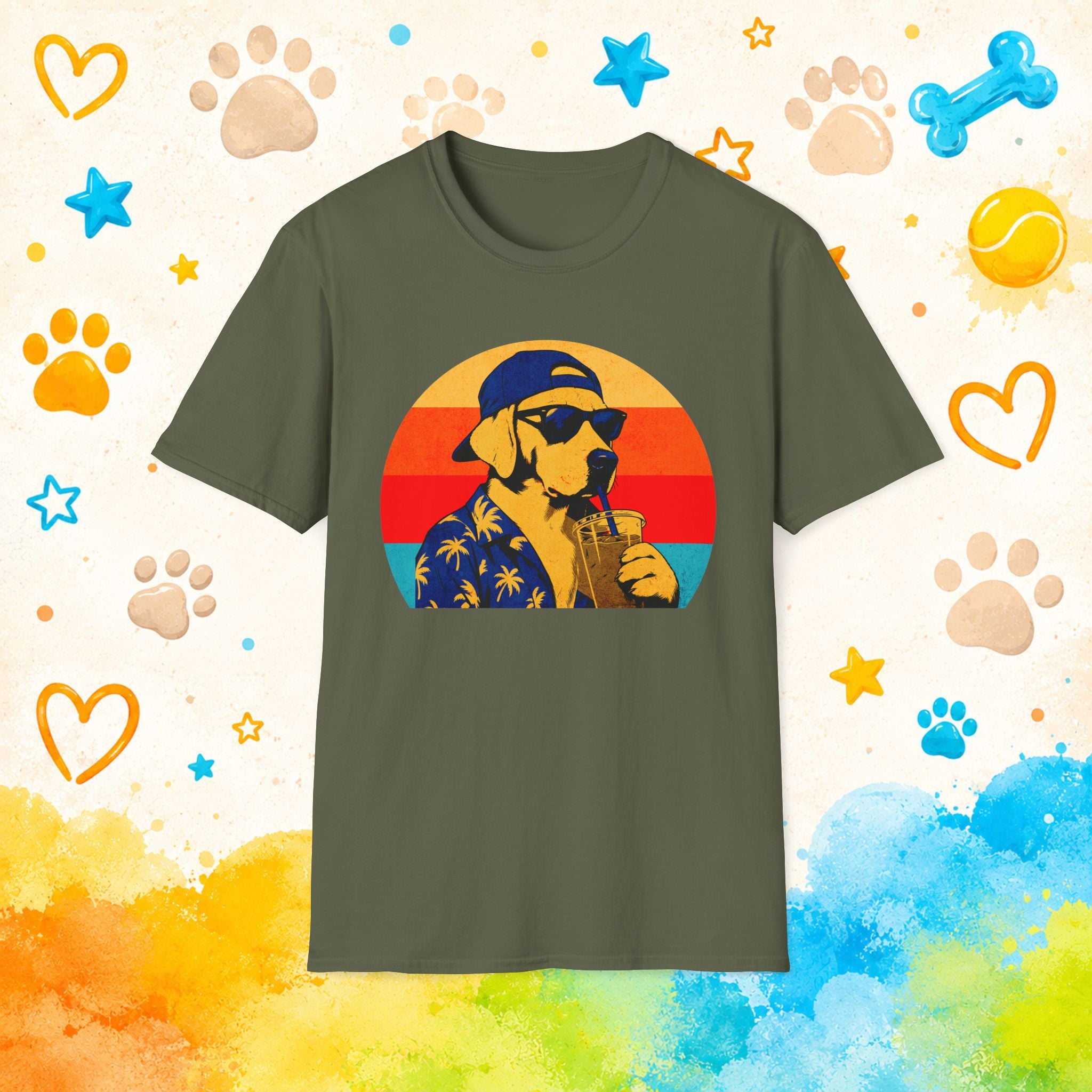 Labrador Retro Cool Sunglasses & Hawaiian Theme T-shirt