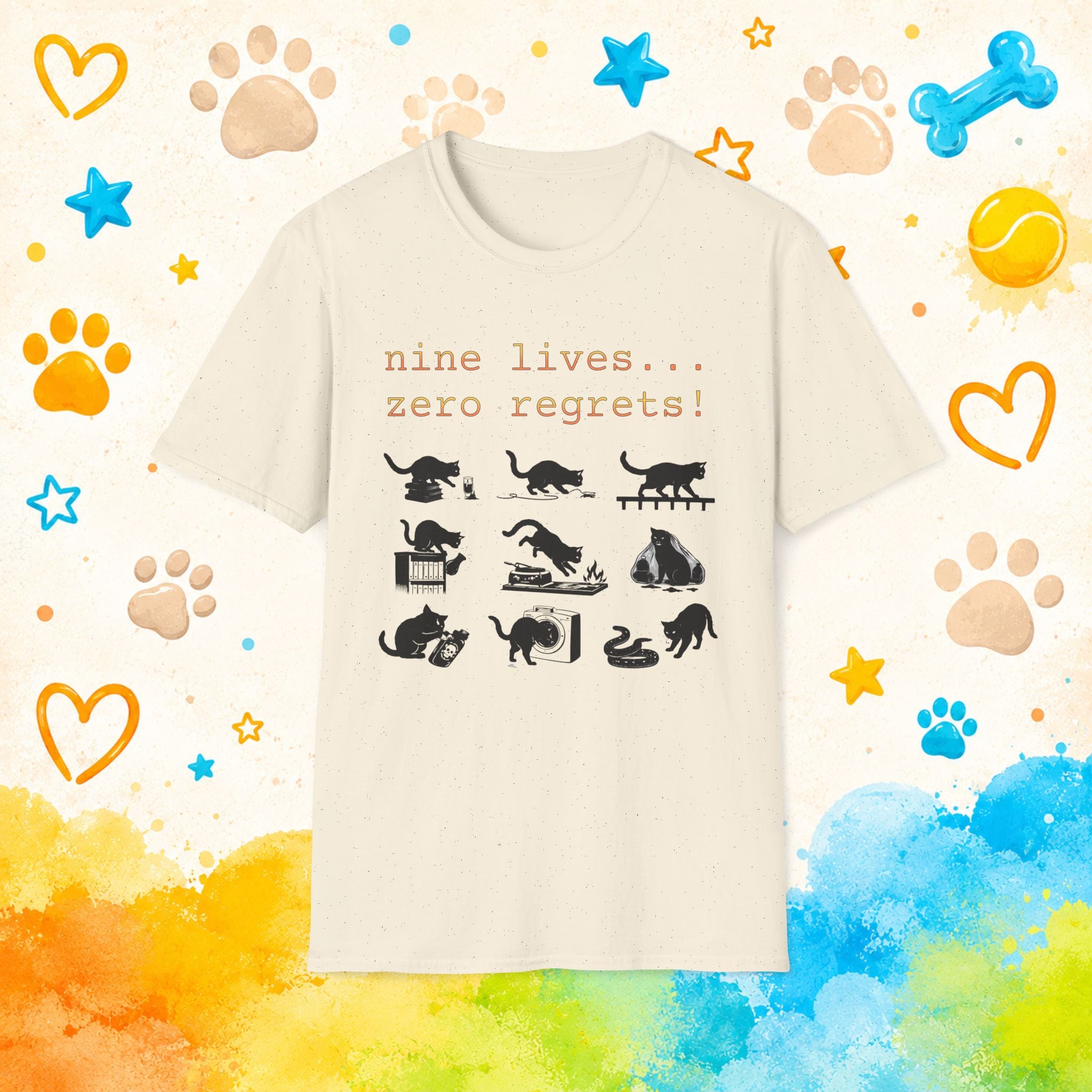 Cat "Nine lives... zero regrets!" T-shirt