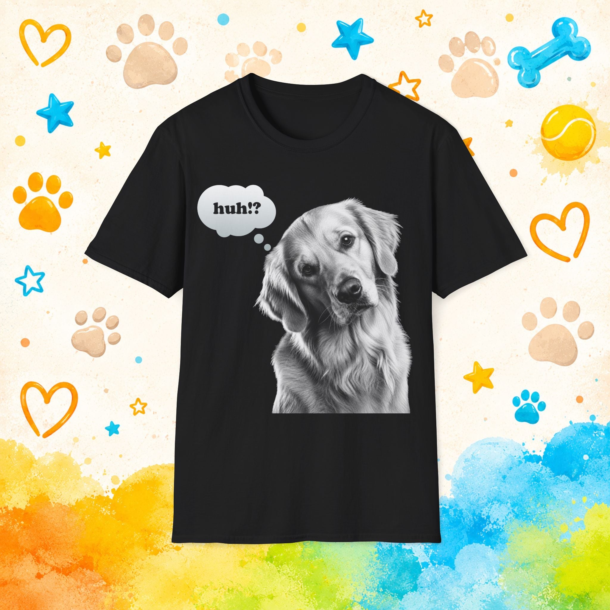 Golden Retriever "huh?" Thought Bubble T-Shirt