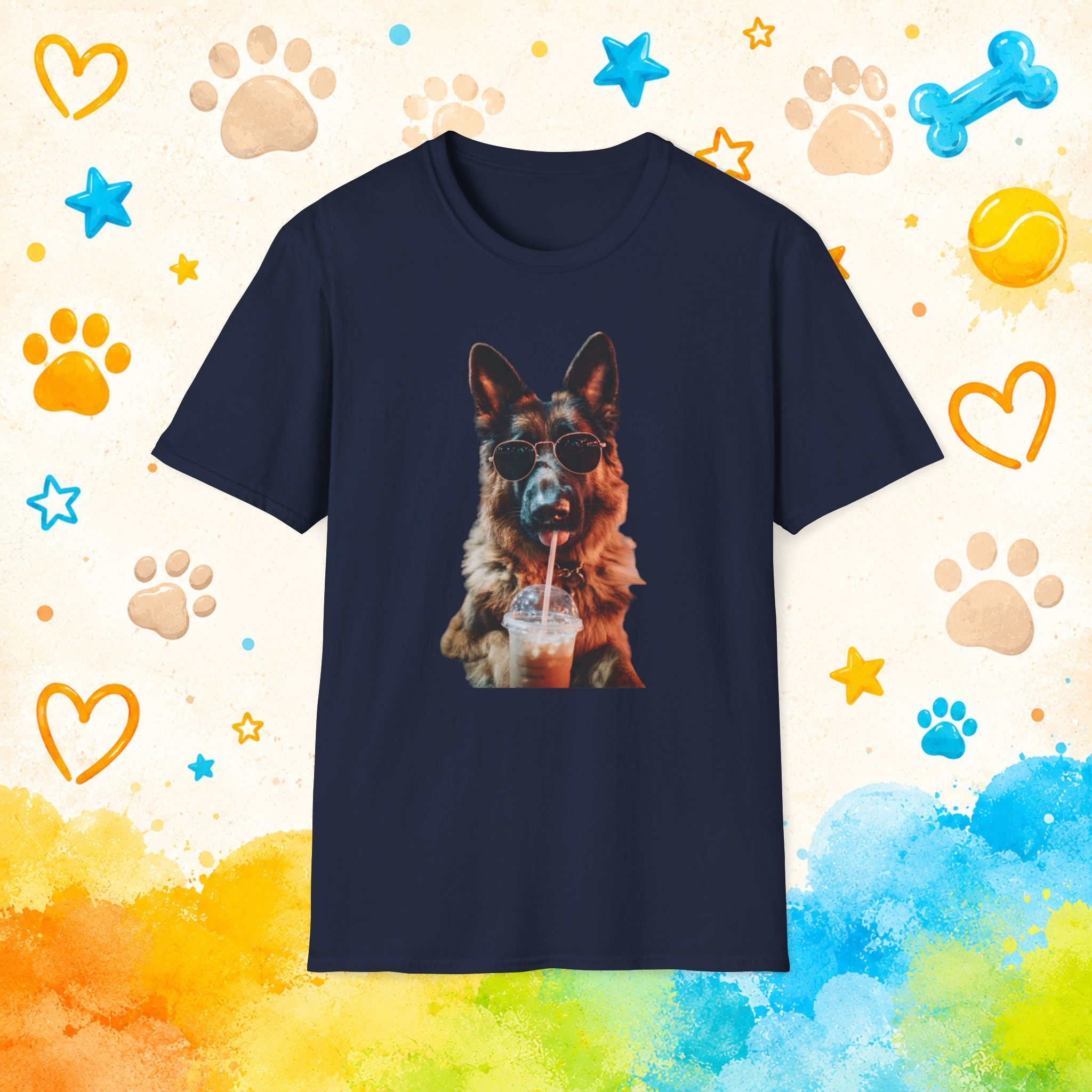 German Shepherd Drinking Iced Coffee T-Shirt