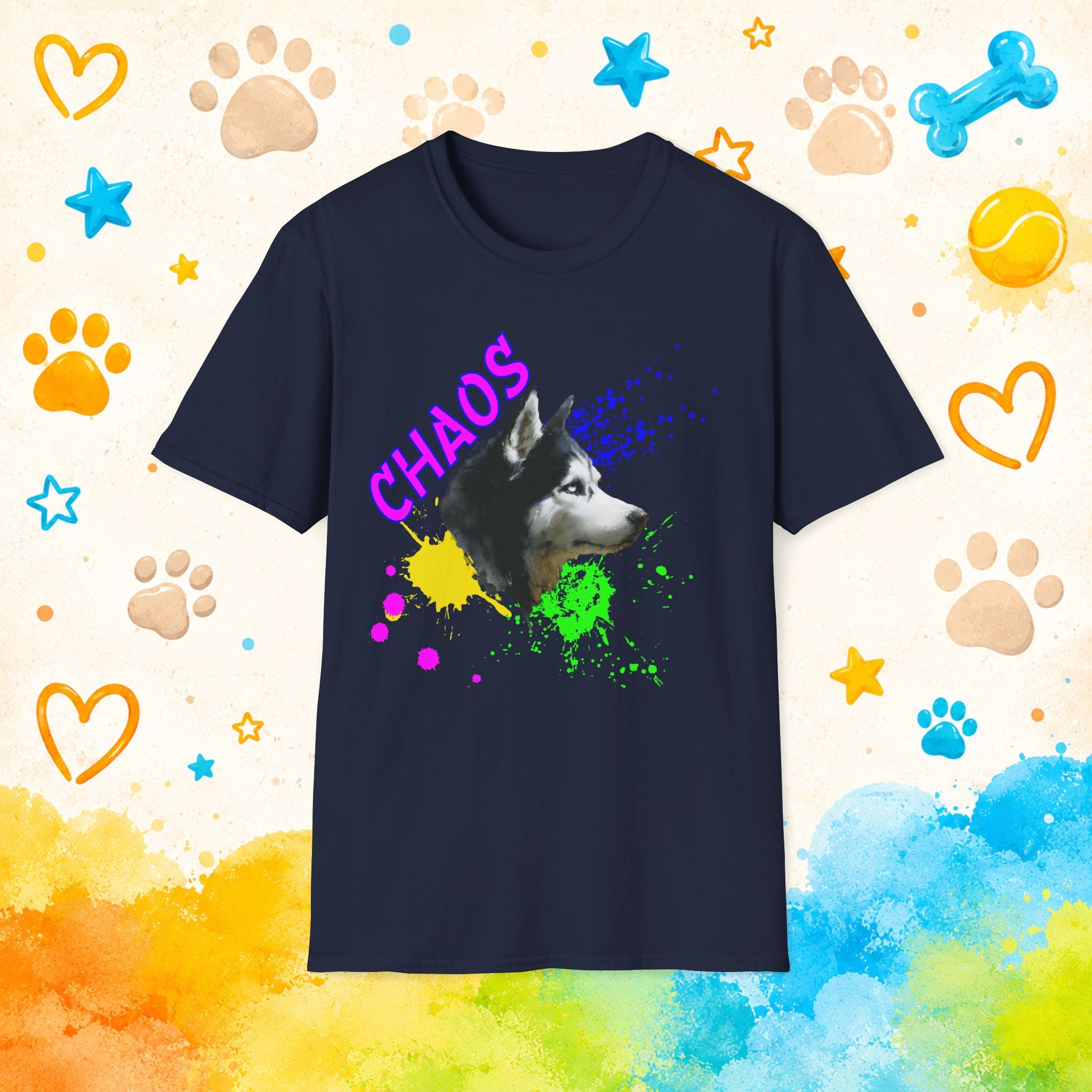 Chaos Funny Siberian Husky T-Shirt – Color Splash Husky Dog Humor Tee