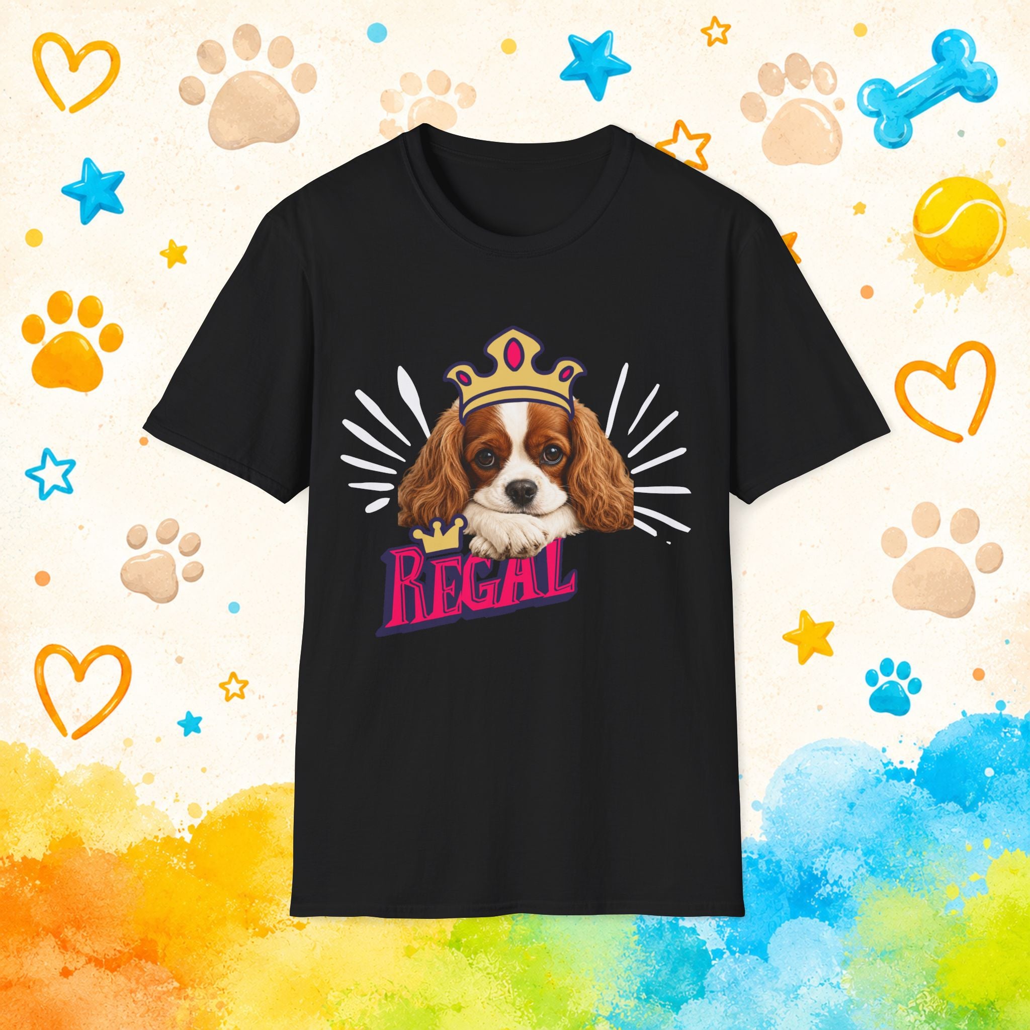 Regal Cavalier King Charles Spaniel T-Shirt – Crowned Cavalier Street Art Dog Tee