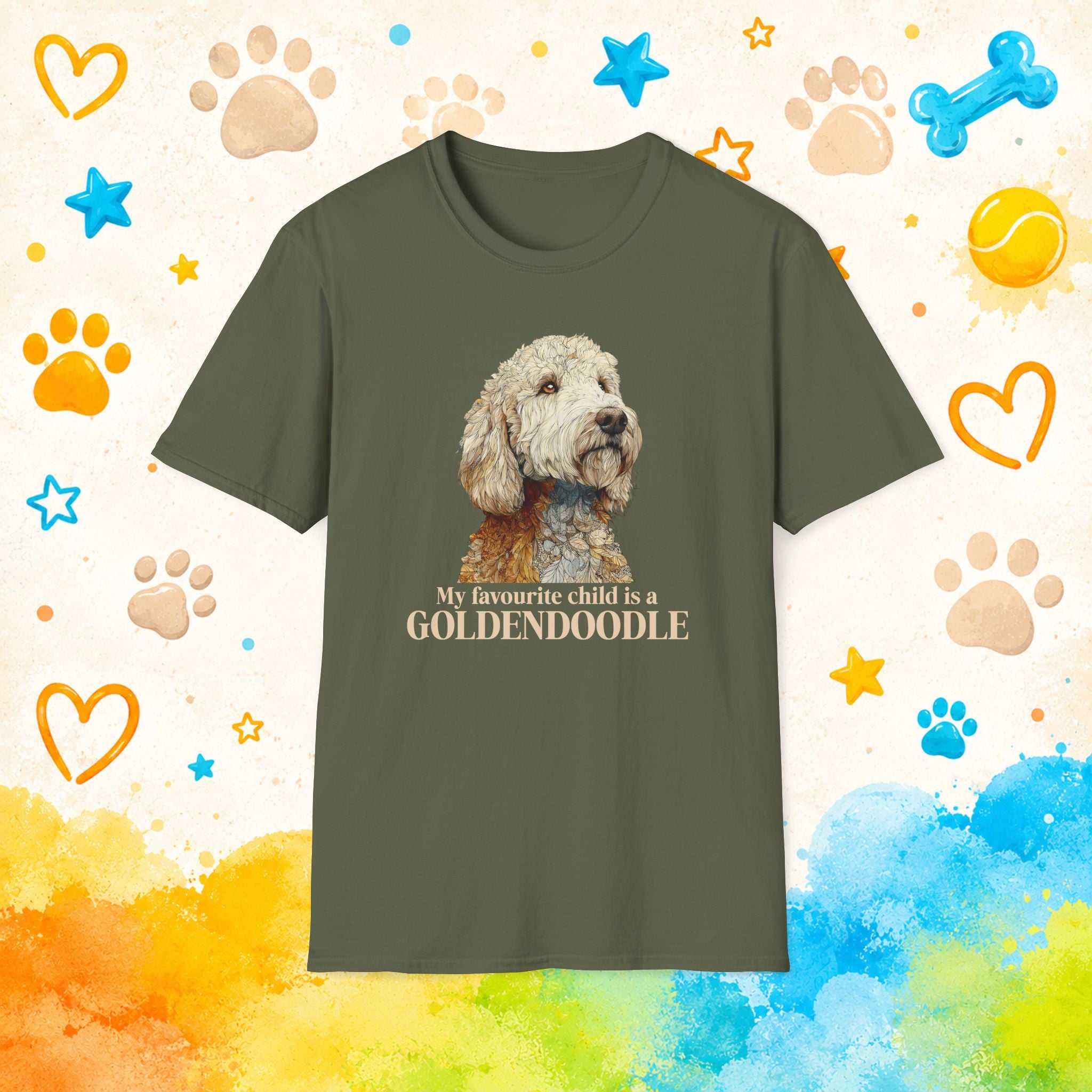 Goldendoodle Portrait T-Shirt | Watercolor Dog Illustration
