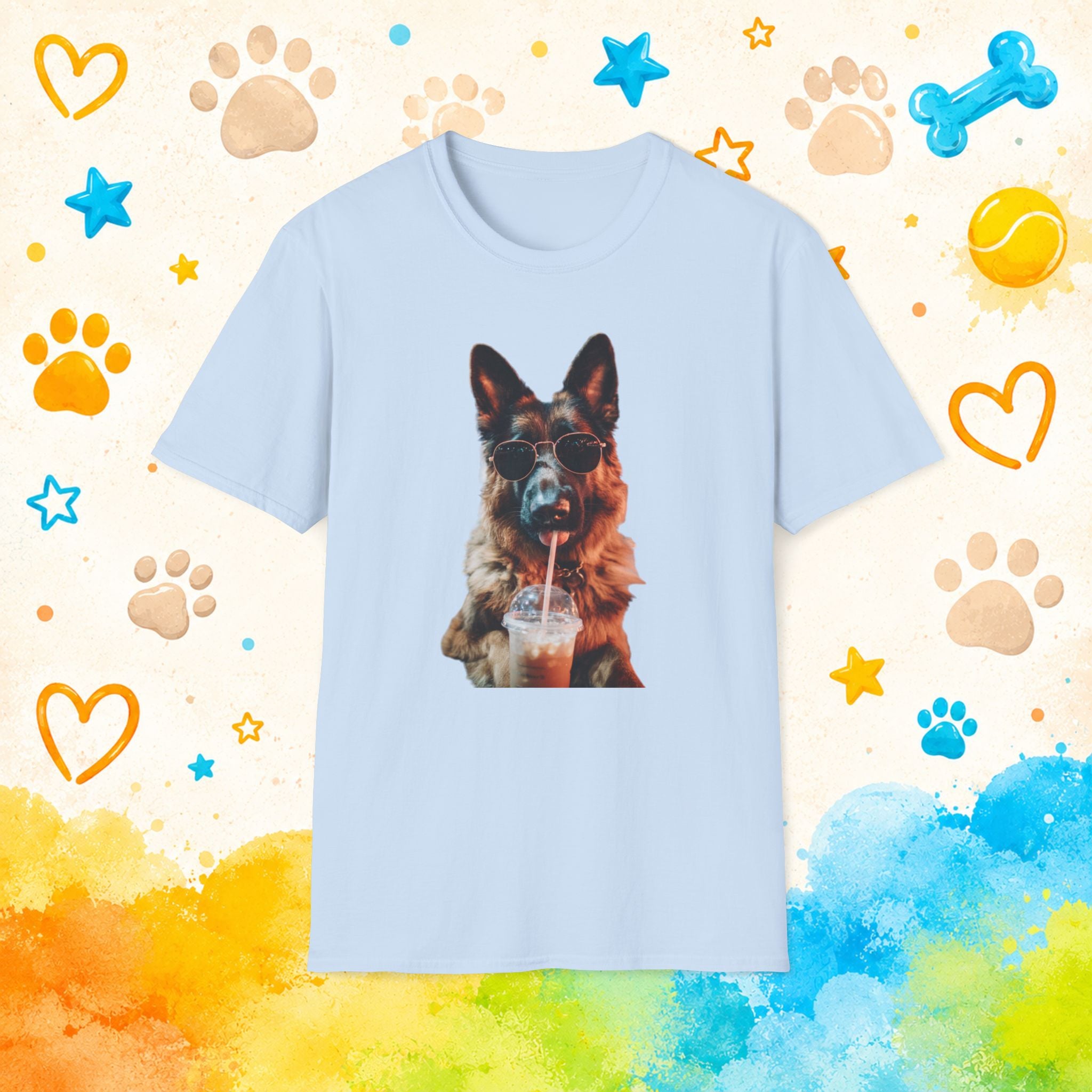 German Shepherd Drinking Iced Coffee T-Shirt