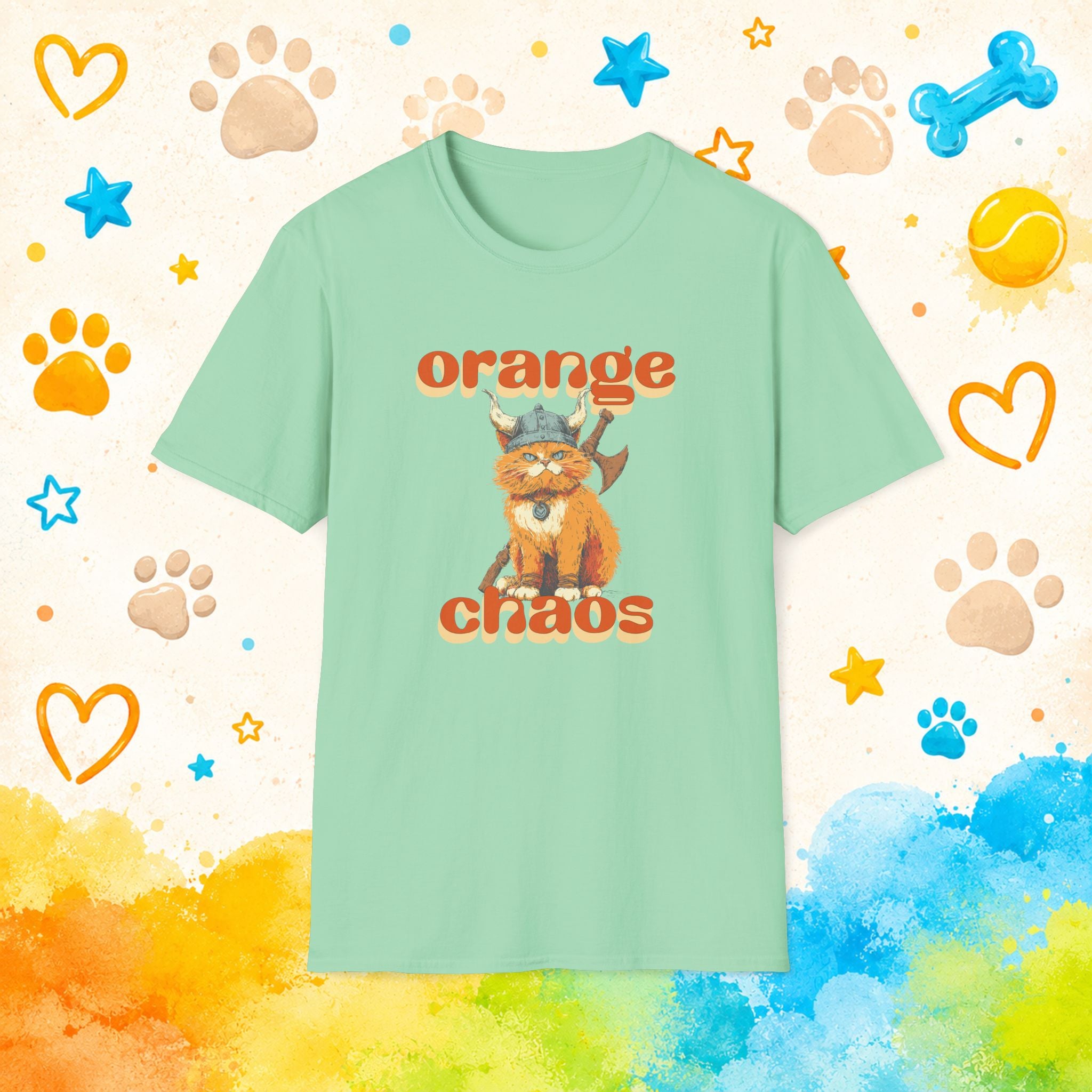 Cat Viking Orange Chaos T-Shirt