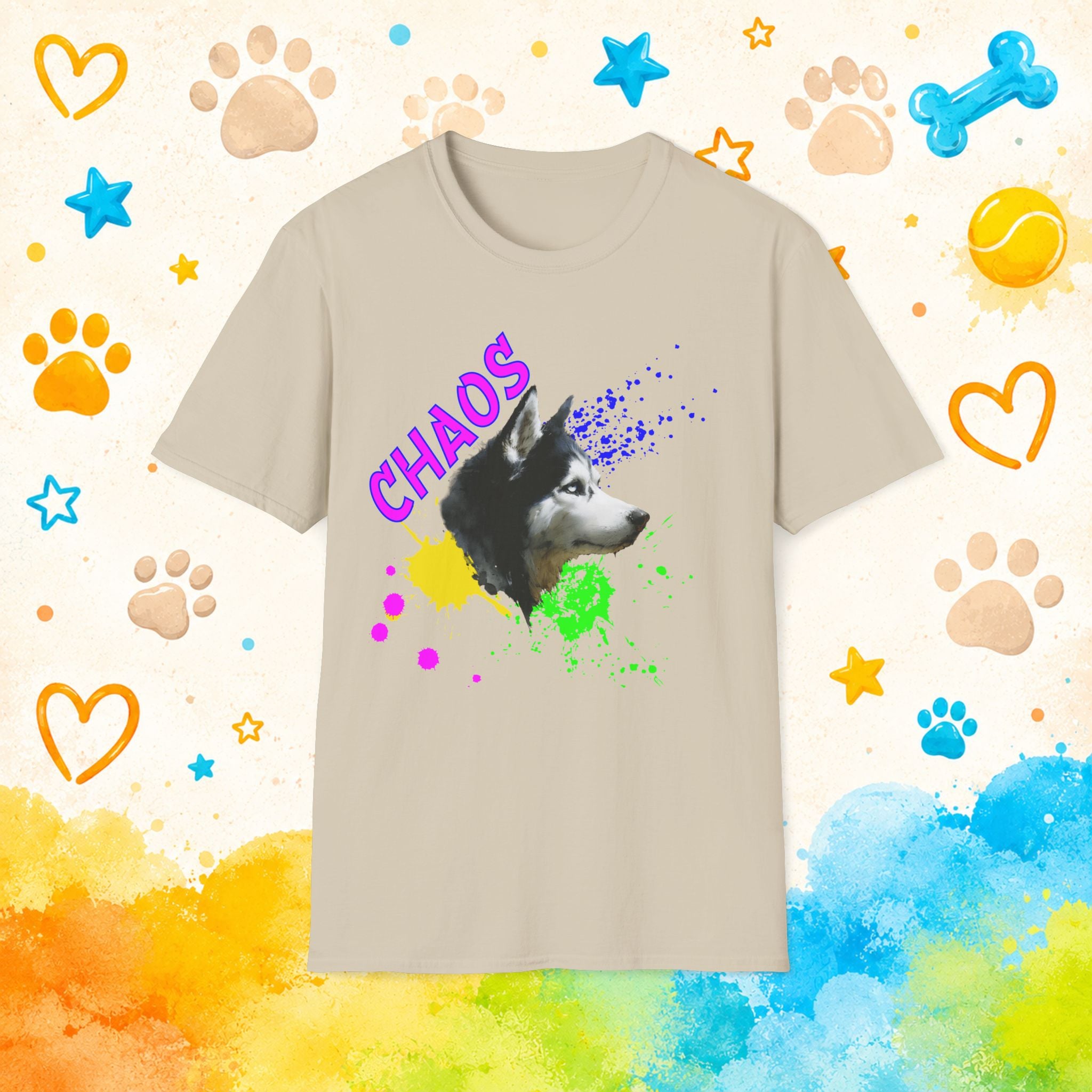 Chaos Funny Siberian Husky T-Shirt – Color Splash Husky Dog Humor Tee
