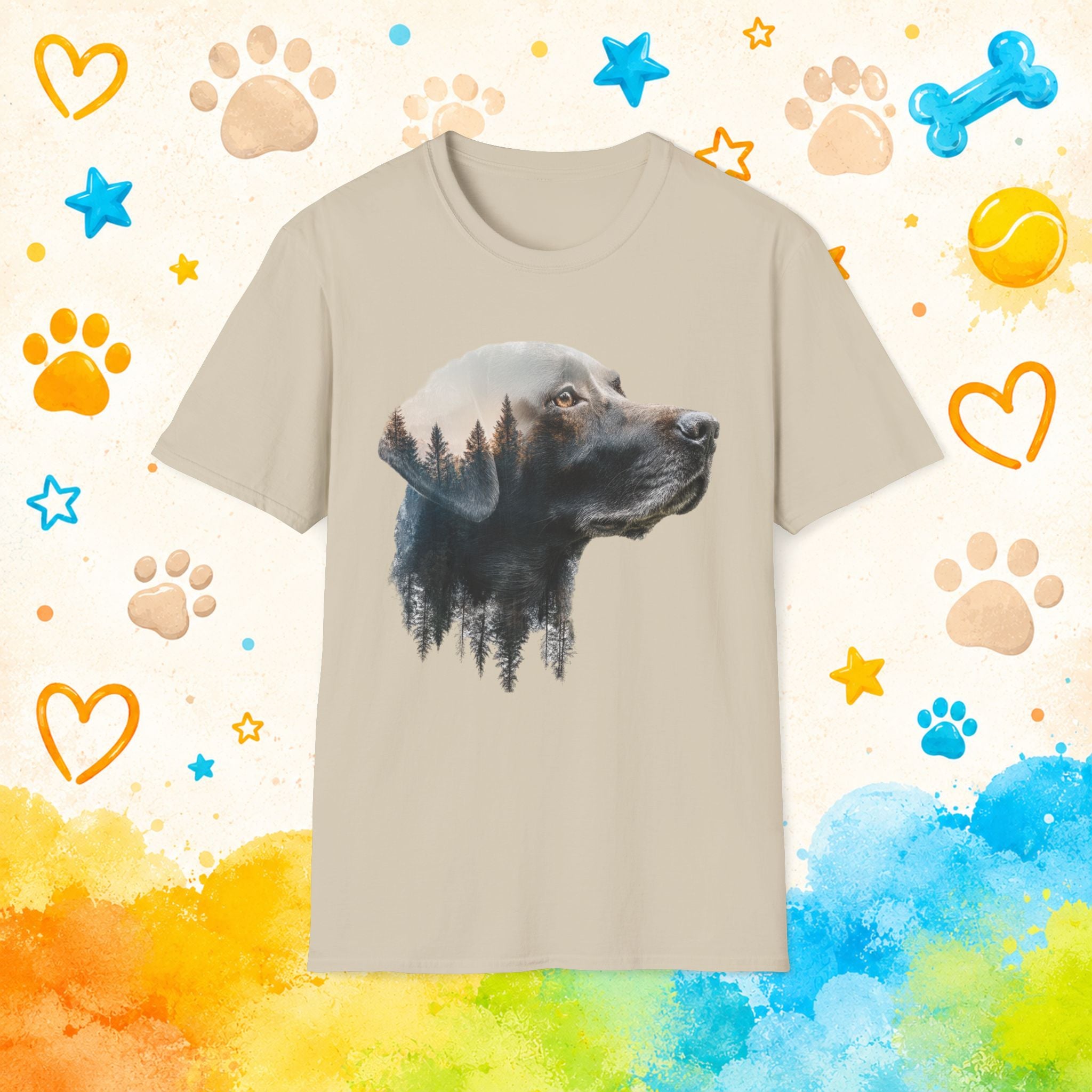 Labrador Double Exposure Forest T-Shirt | Dog Silhouette Nature Tee