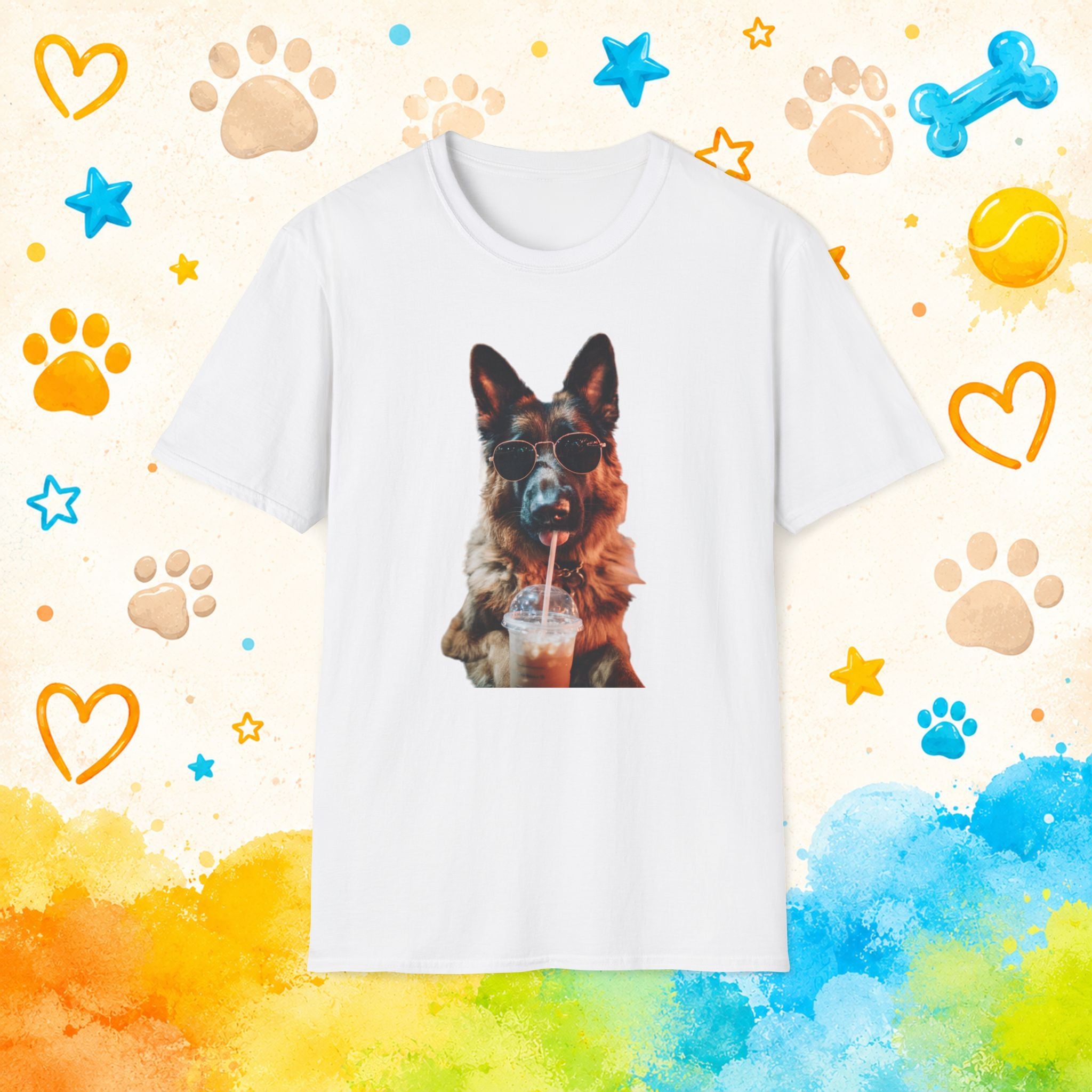 German Shepherd Drinking Iced Coffee T-Shirt