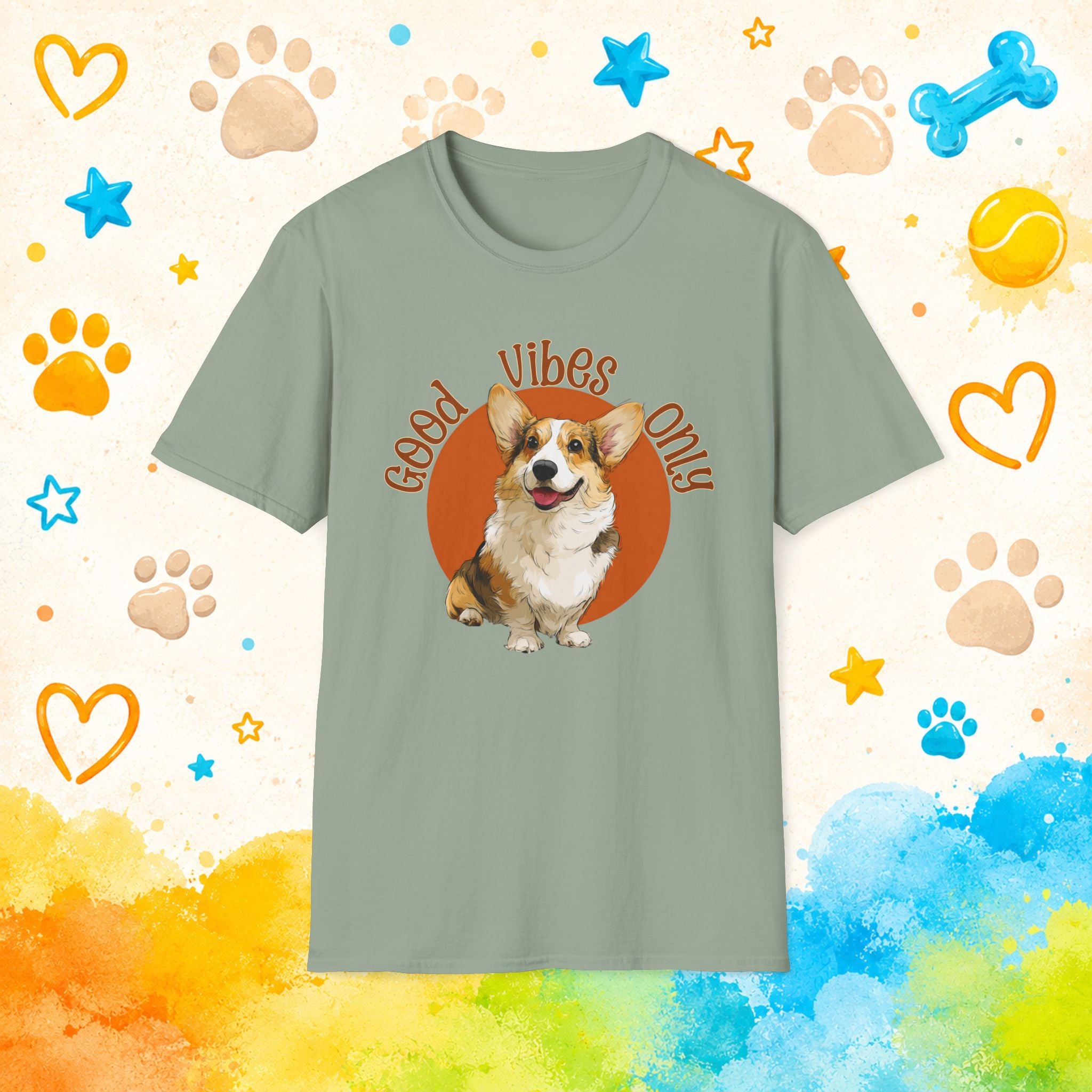 Good Vibes Only Corgi T-Shirt, Cute Happy Dog Tee, Funny Positive Pet Shirt, Corgi Lover Gift, Good Energy Dog Graphic Tee