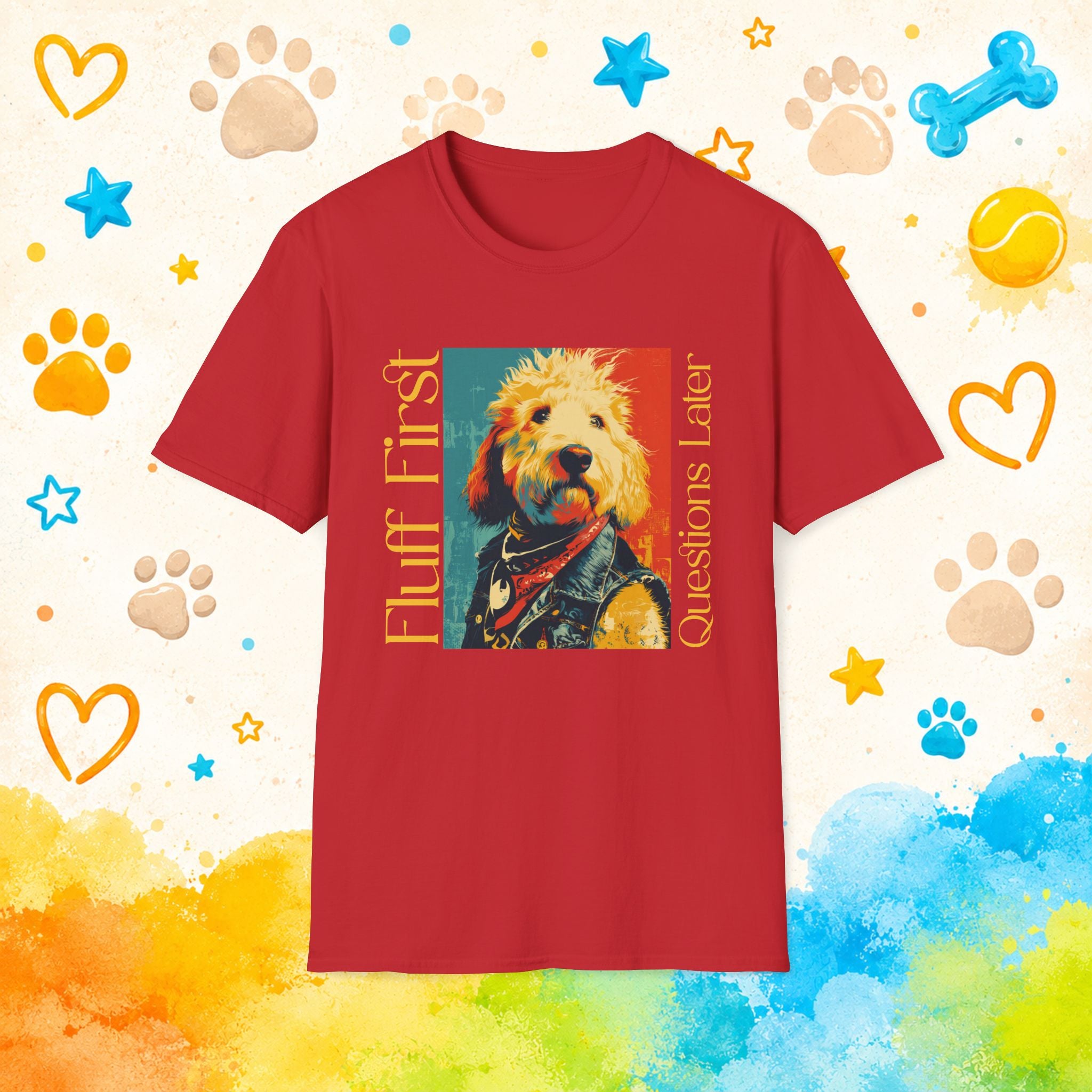 Goldendoodle Fluff First Questions Later Funny T-shirt