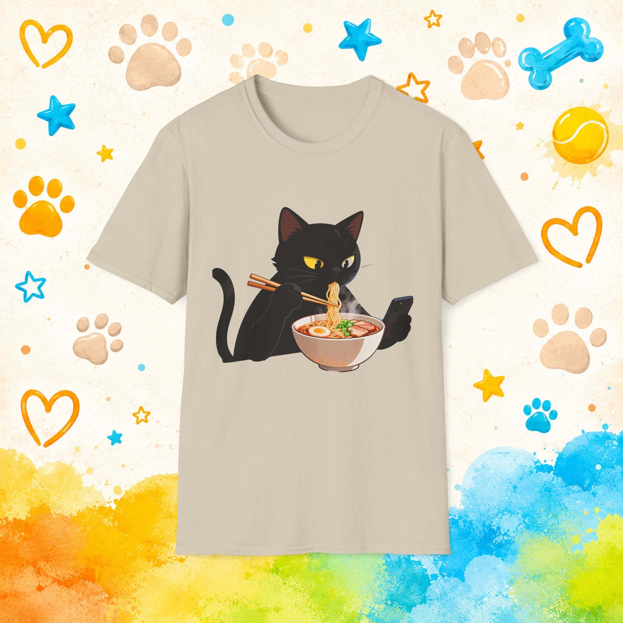 Cat Eating Ramen Noodles T-shirt