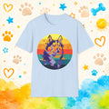 Retro Geometric Siberian Husky T-Shirt – Vaporwave Sunset Dog Art Graphic Tee