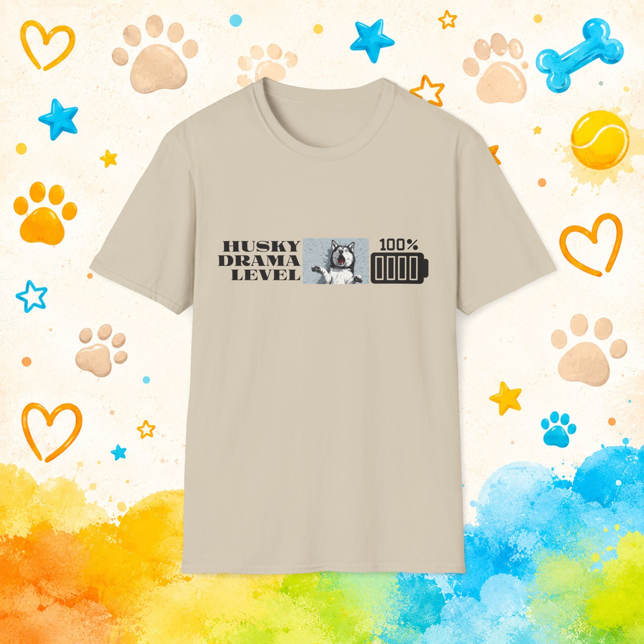 Husky Drama Level: 100% | Funny Siberian Husky T-Shirt | Screaming Husky Personality Graphic Tee