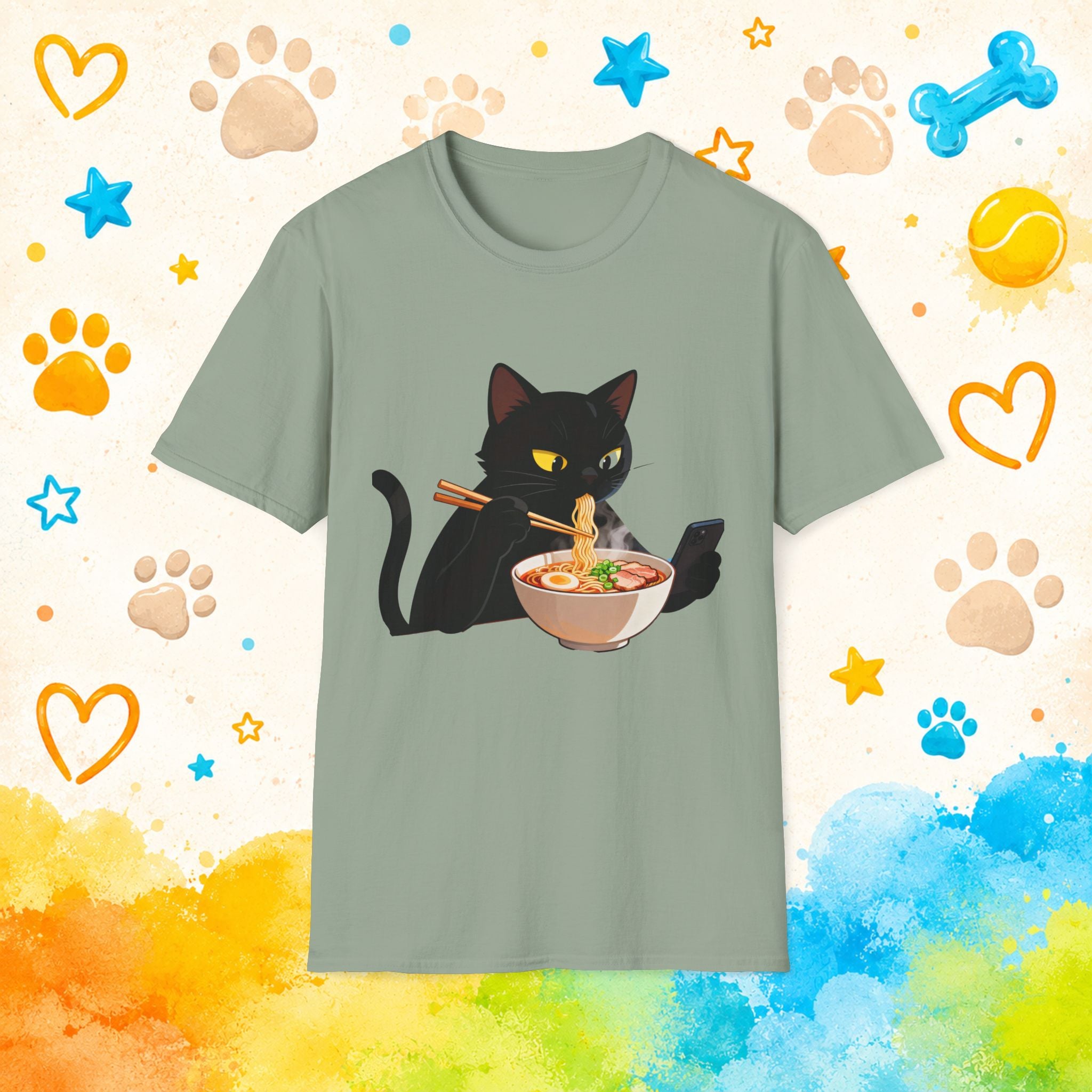 Cat Eating Ramen Noodles T-shirt
