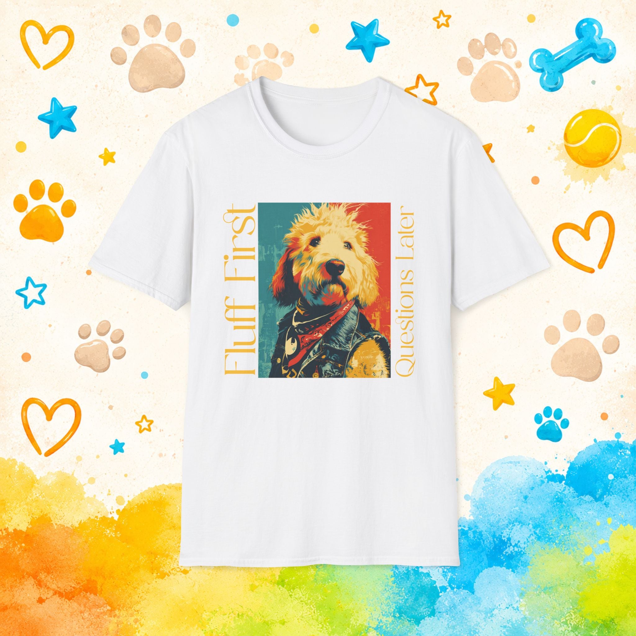 Goldendoodle Fluff First Questions Later Funny T-shirt