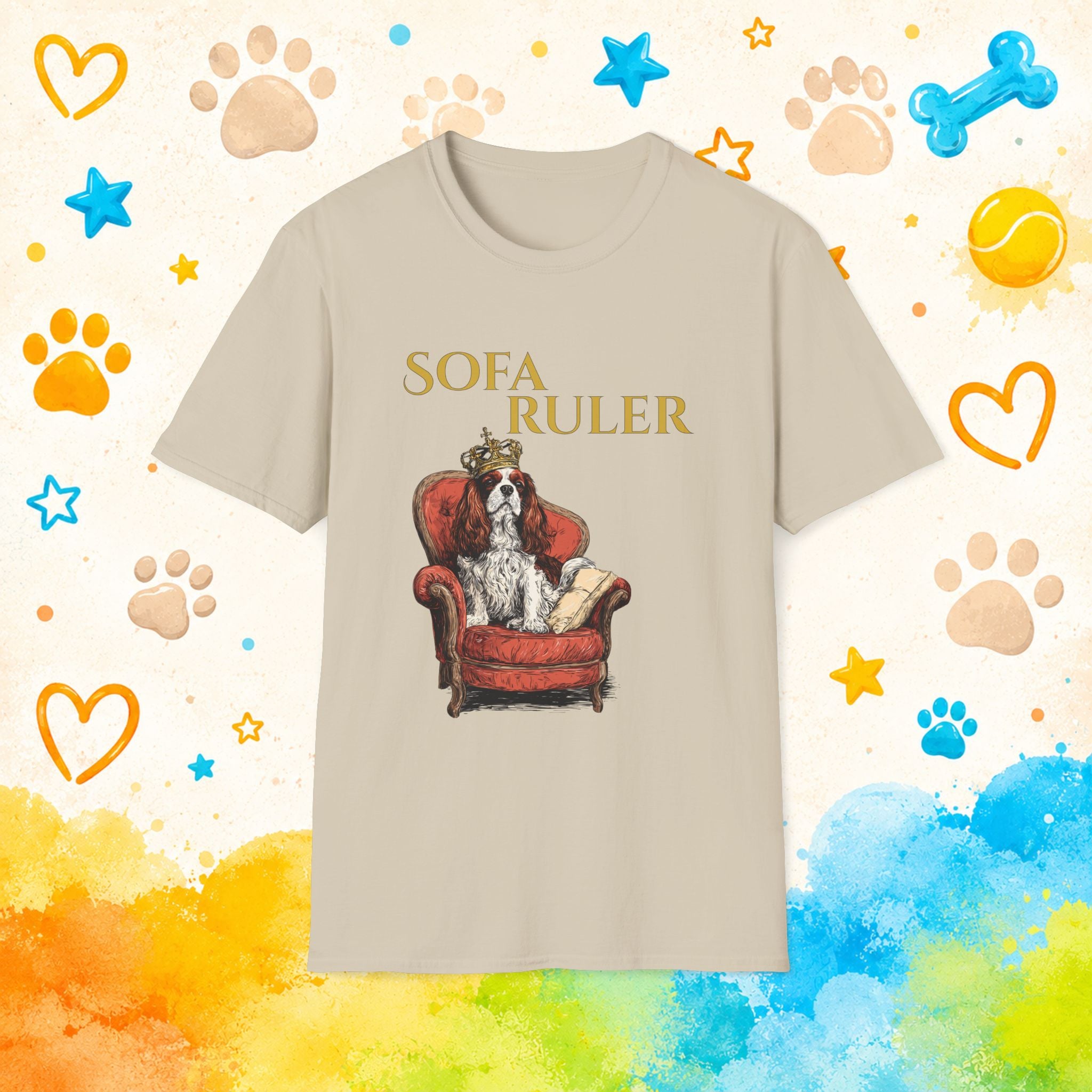 Sofa Ruler Funny Cavalier King Charles Spaniel T-Shirt – Crowned Couch King Dog Tee