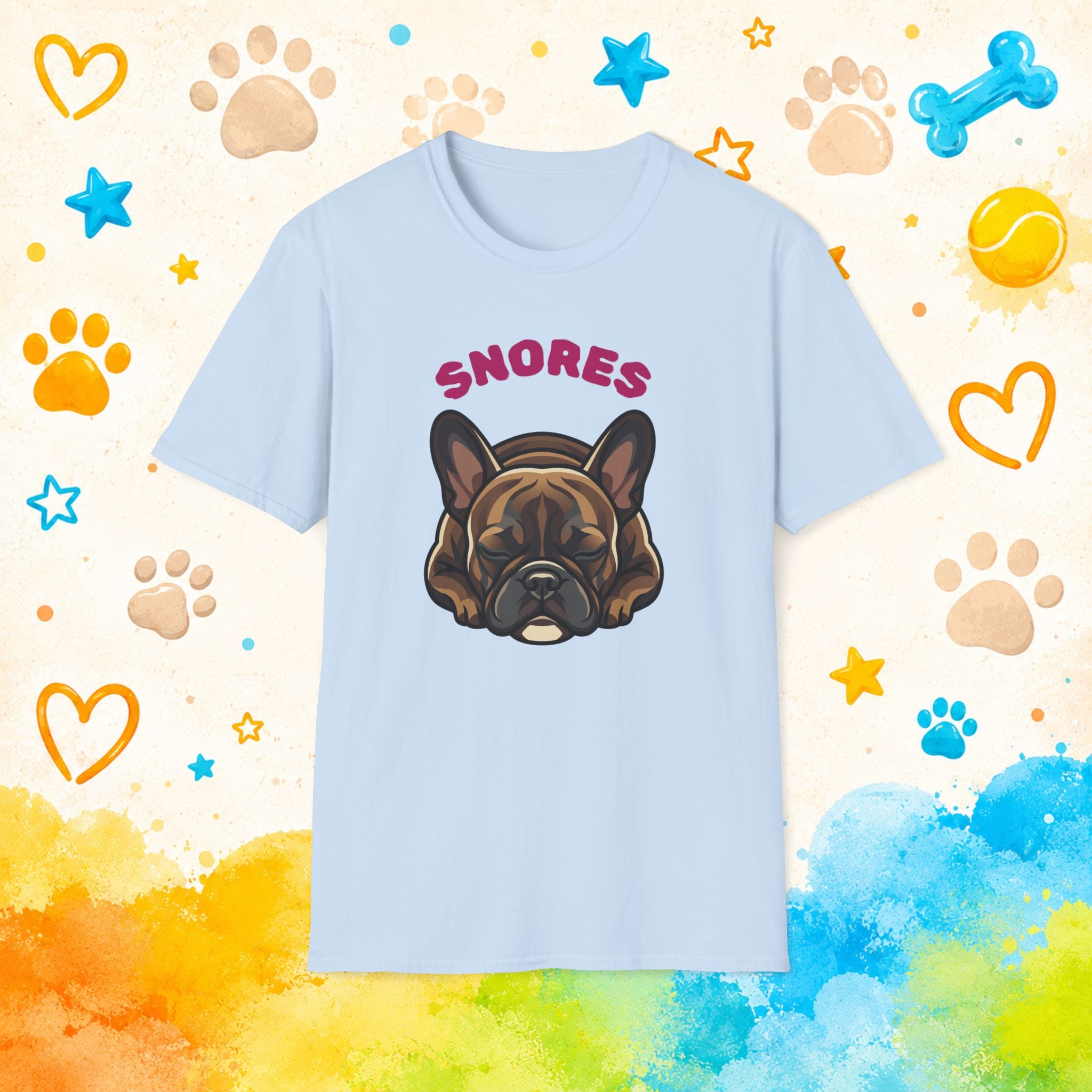 Snoring French Bulldog T-Shirt — "SNORES" Cute Dog Graphic Tee