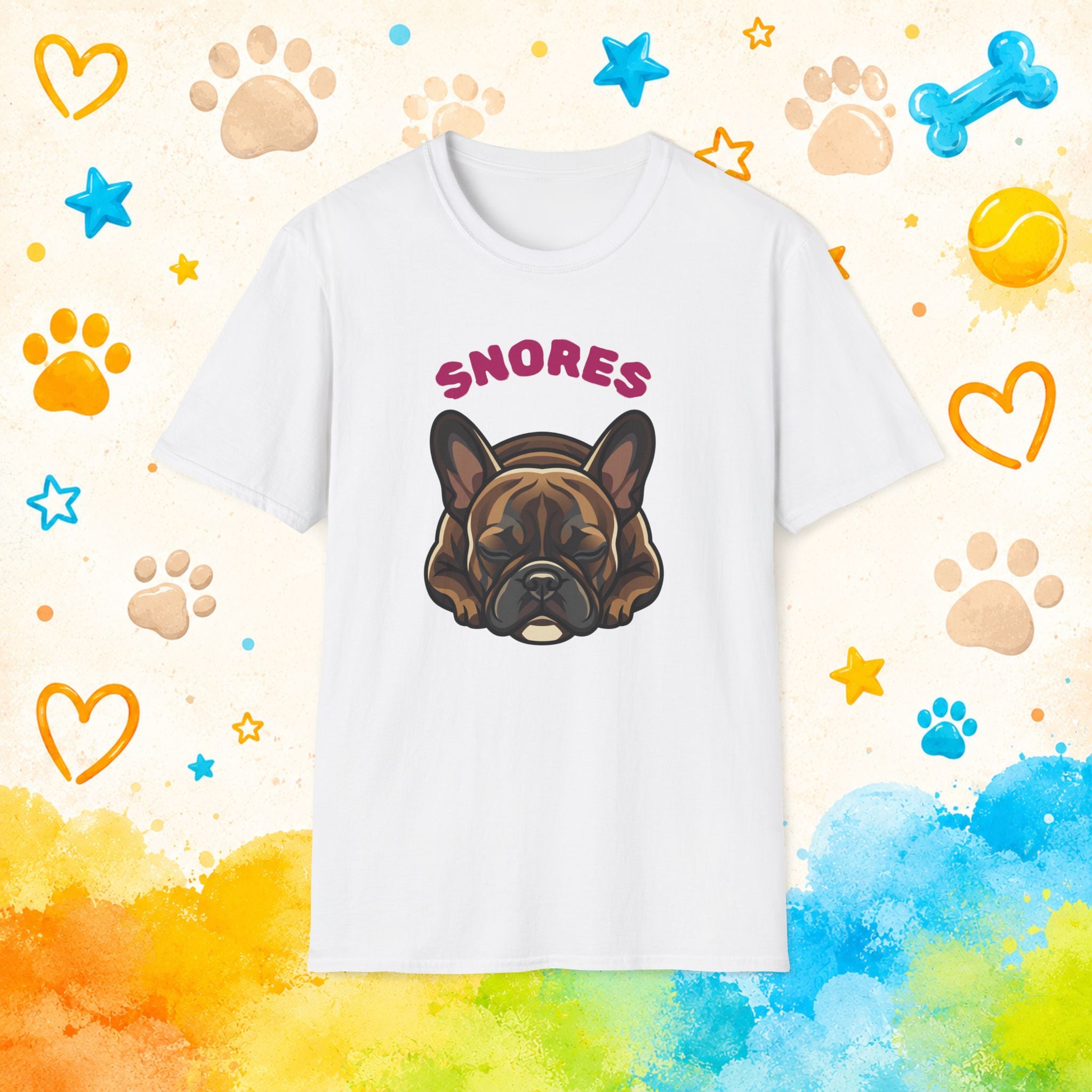 Snoring French Bulldog T-Shirt — "SNORES" Cute Dog Graphic Tee